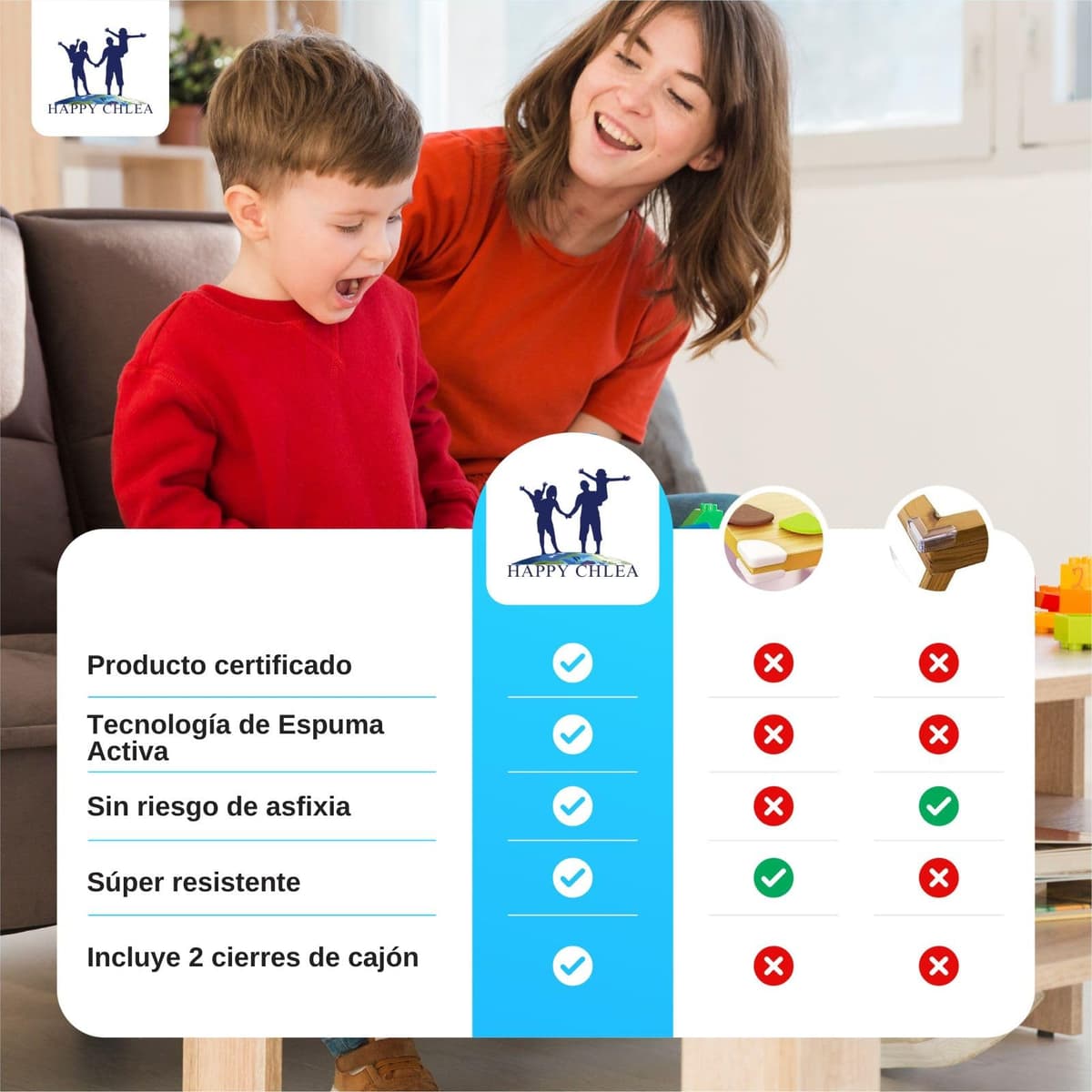 Happy Chlea 20 Protector Esquinas Bebé de Goma con Tecnología Espuma Activa + 2 Cierres Seguridad Cajones, Esquineras para Cama, Mesa y Muebles — view 9
