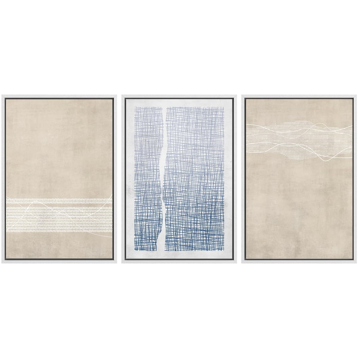 SIGNWIN Framed Canvas Print Wall Art Set Blue White Grunge Geometric Pattern Abstract Shapes Cozy Neutral Decorative Contemporary Minimal for Living Room, Bedroom, Office - 24"x36"x3 Natural — view 118