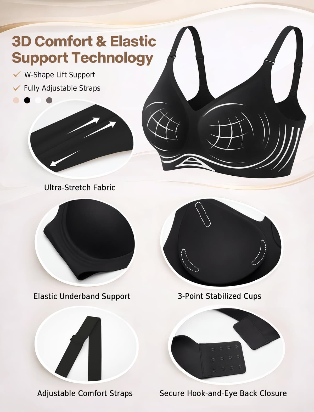 Sujetador sin Aros Mujer, Sujetador Reductor Push Up con Relleno Cómodo Sujetadores Mujer sin Aro Sostenes de Mujer Talla Grande Sujetador Invisible Diario Bralette sin Costuras — view 5