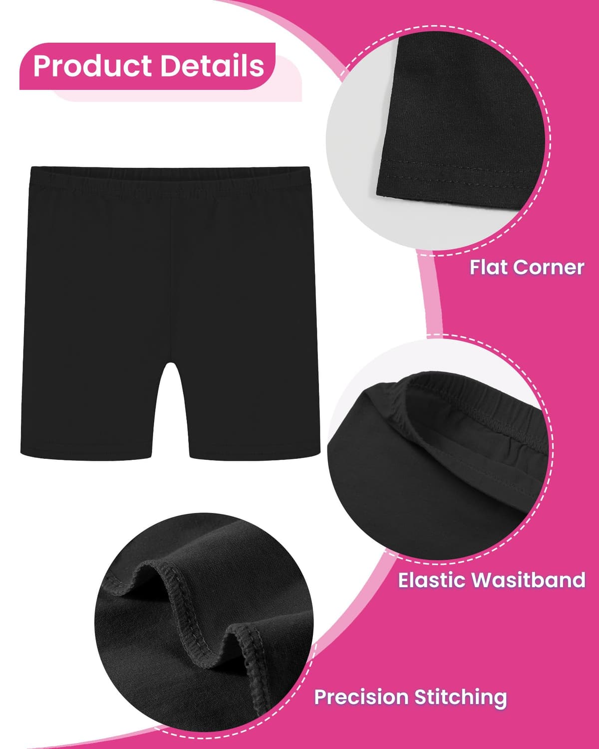 Auranso 5 Pack Black Girls Cycling Shorts Cotton Kids Childrens Dance Shorts Summer PE School Sports Shorts Leggings — view 5