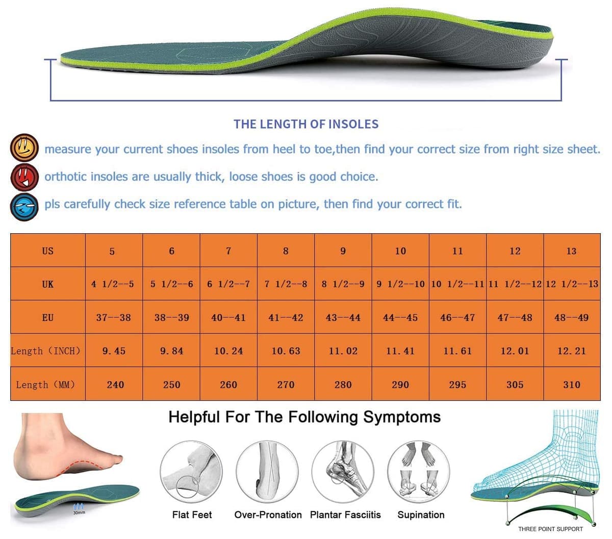 Plantar Fasciitis Arch Support Orthopedic Insoles Relieve Flat Feet Heel Pain Shock Absorption Comfortable Insoles — view 7