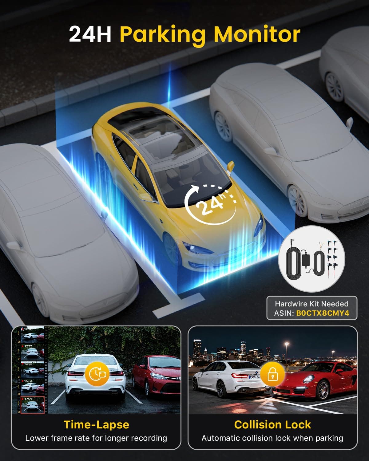 GKU 4K Dash Cam Front and Rear, 5GHz WiFi Dashcam with 64GB SD Card, Dual Car Camera Dash Cam with Parking Monitor, Night Vision, WDR, 170° Wide Angle, G-Sensor, Loop Recording, APP Control, Max 256GB — view 5
