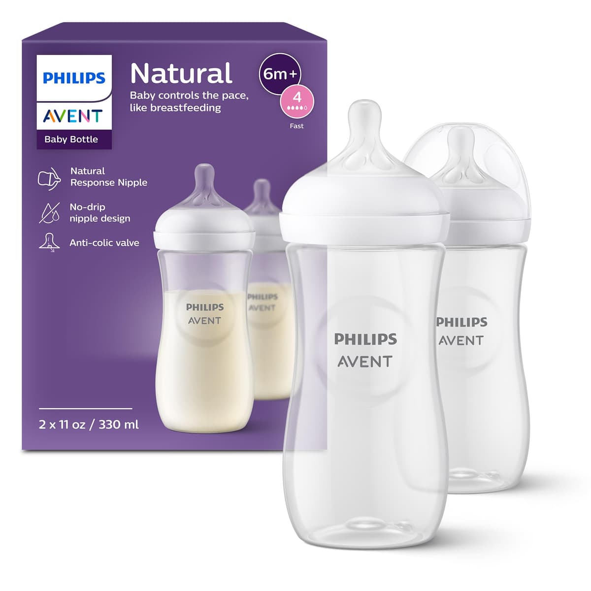Philips Avent Natural Response Baby Bottle - 2 x 125ml Baby Milk Bottle for Newborns and Up, BPA Free, 0+ Months (Model SCY900/02) — view 11