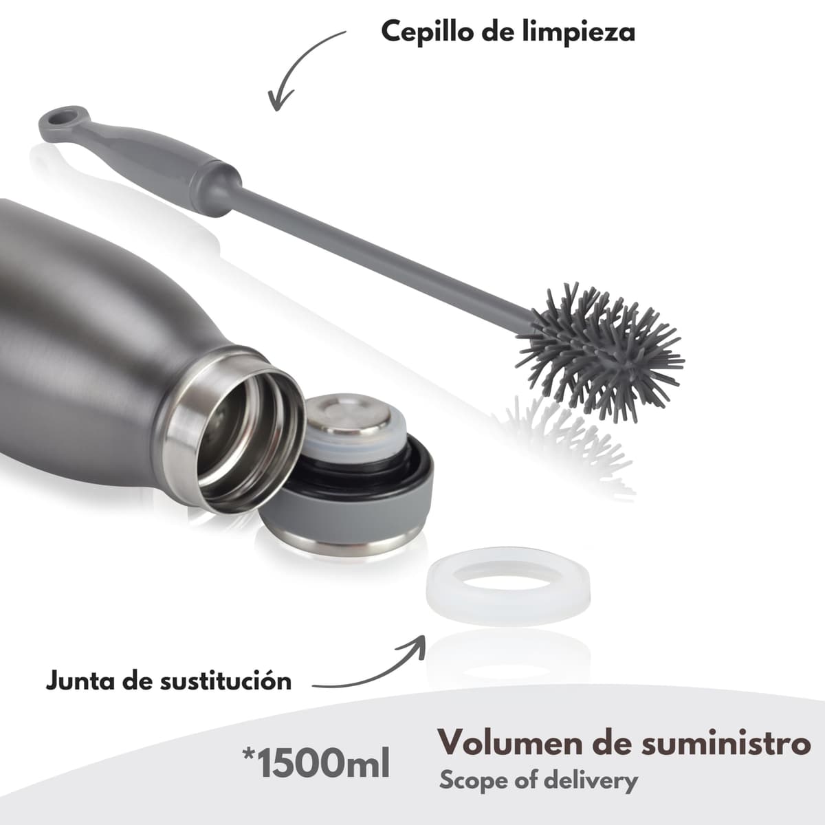 Milu Botella de acero inoxidable de 350ml 500ml 750 ml 1 L 1,5 L botella de agua aislada, termo a prueba de fugas, doble pared, apta para ácido carbónico + cepillo de limpieza (Azul Violeta, 350ml) — view 46