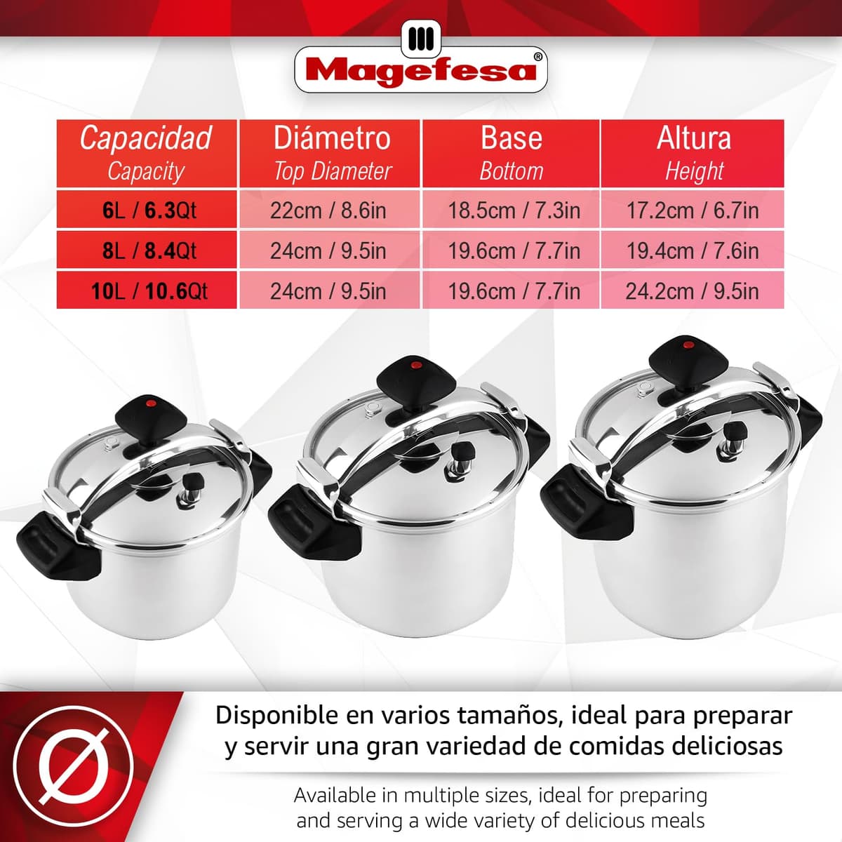 Magefesa Inoxtar - Olla Express Tradicional de 8 Litros + Cestillo, Acero Inoxidable 18/10, Inducción, Cocina Sana, Pomo Rotatorio, Fondo Termodifusor — view 2