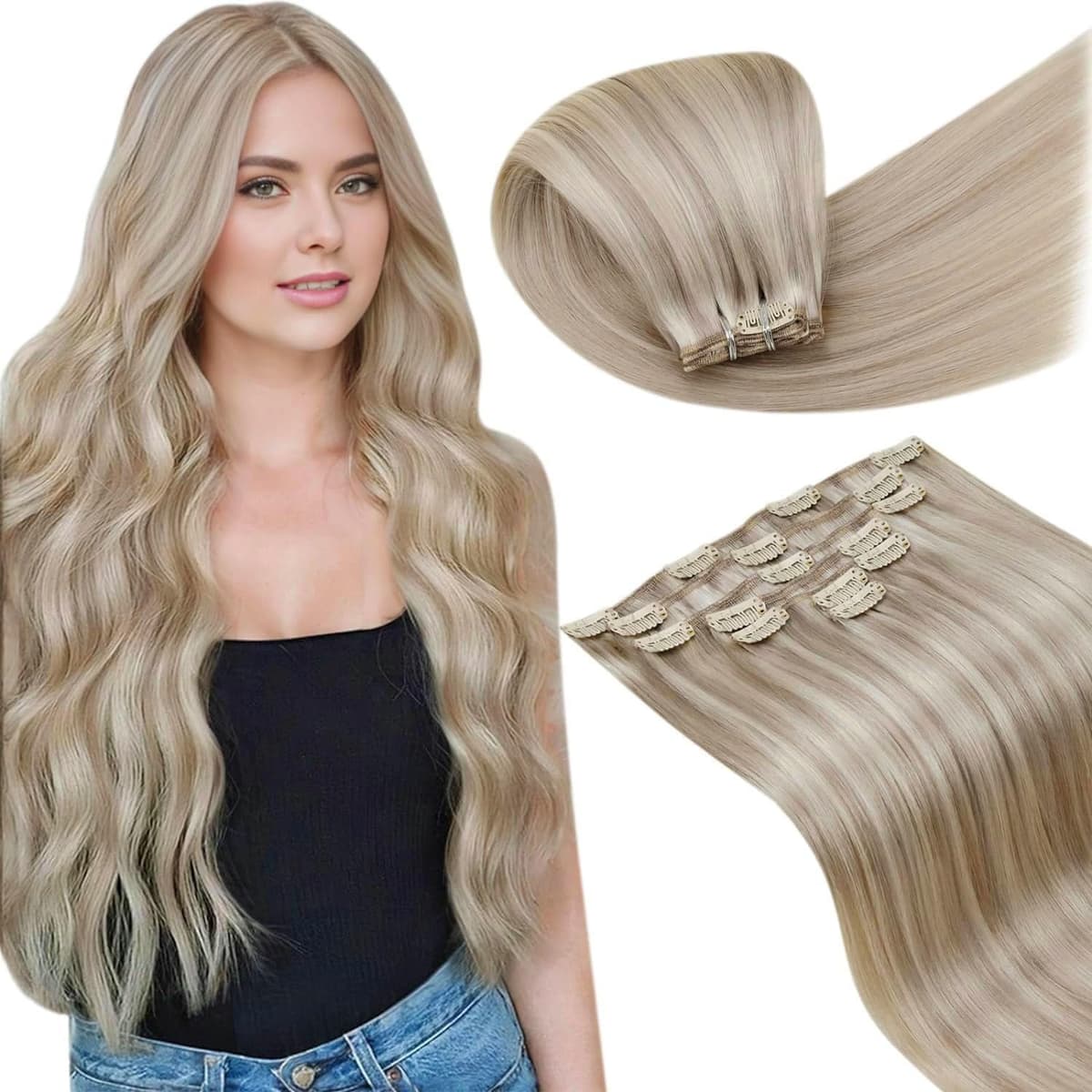 LaaVoo Hair Extensions Clip in Real Human Hair Brown Clip in Hair Extensions Dark Brown Remy Straight Hair Full Head Double Weft 80g 5pcs 14 Inch #4 — view 12