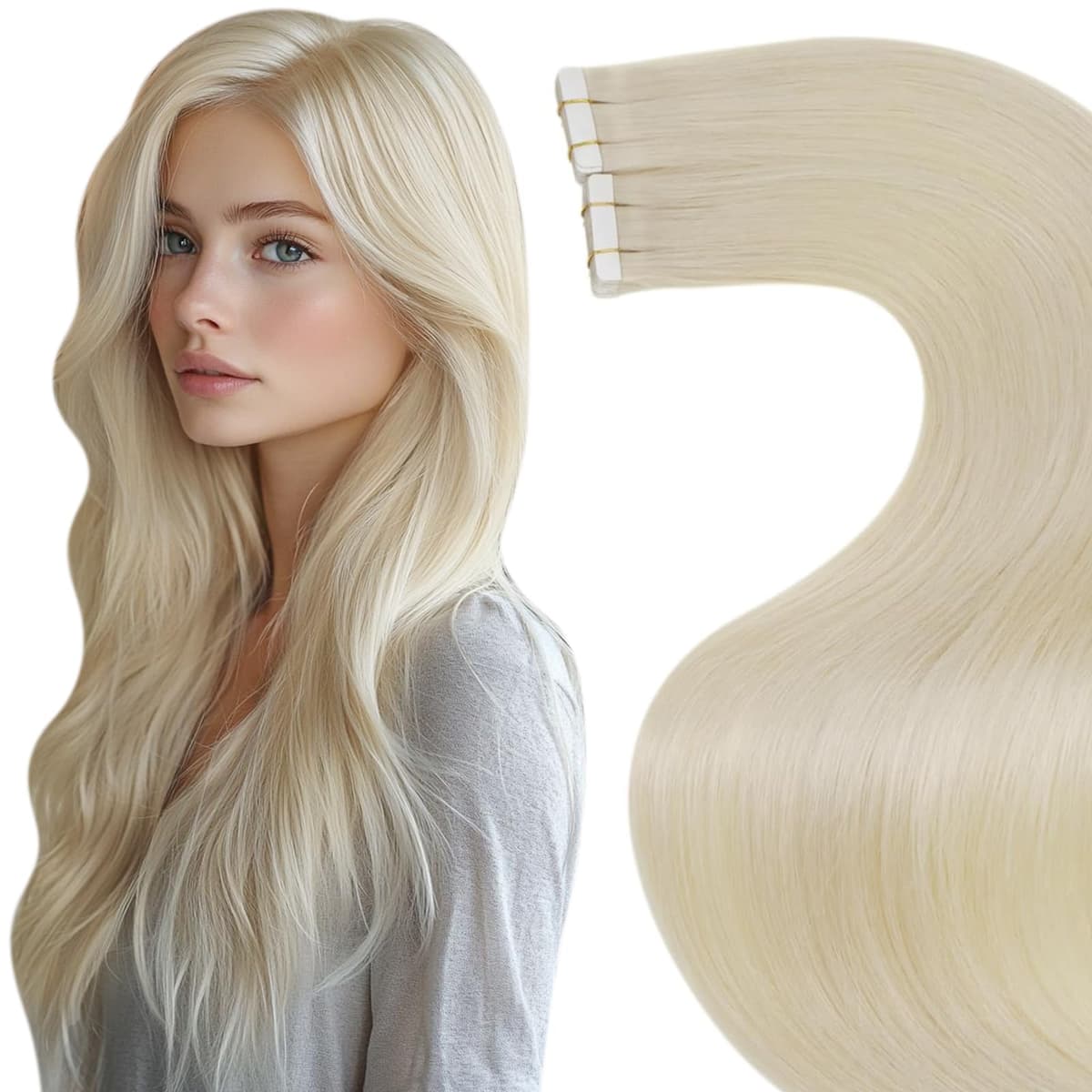 LaaVoo Tape in Hair Extensions Human Hair Blonde Tape Hair Extensions Real Human Hair Invisible Tapes Remy Straight Balayage Brown to Blonde Hair Double Sided Tabs 20pcs 50g 16 Inch #8/18/60 — view 69