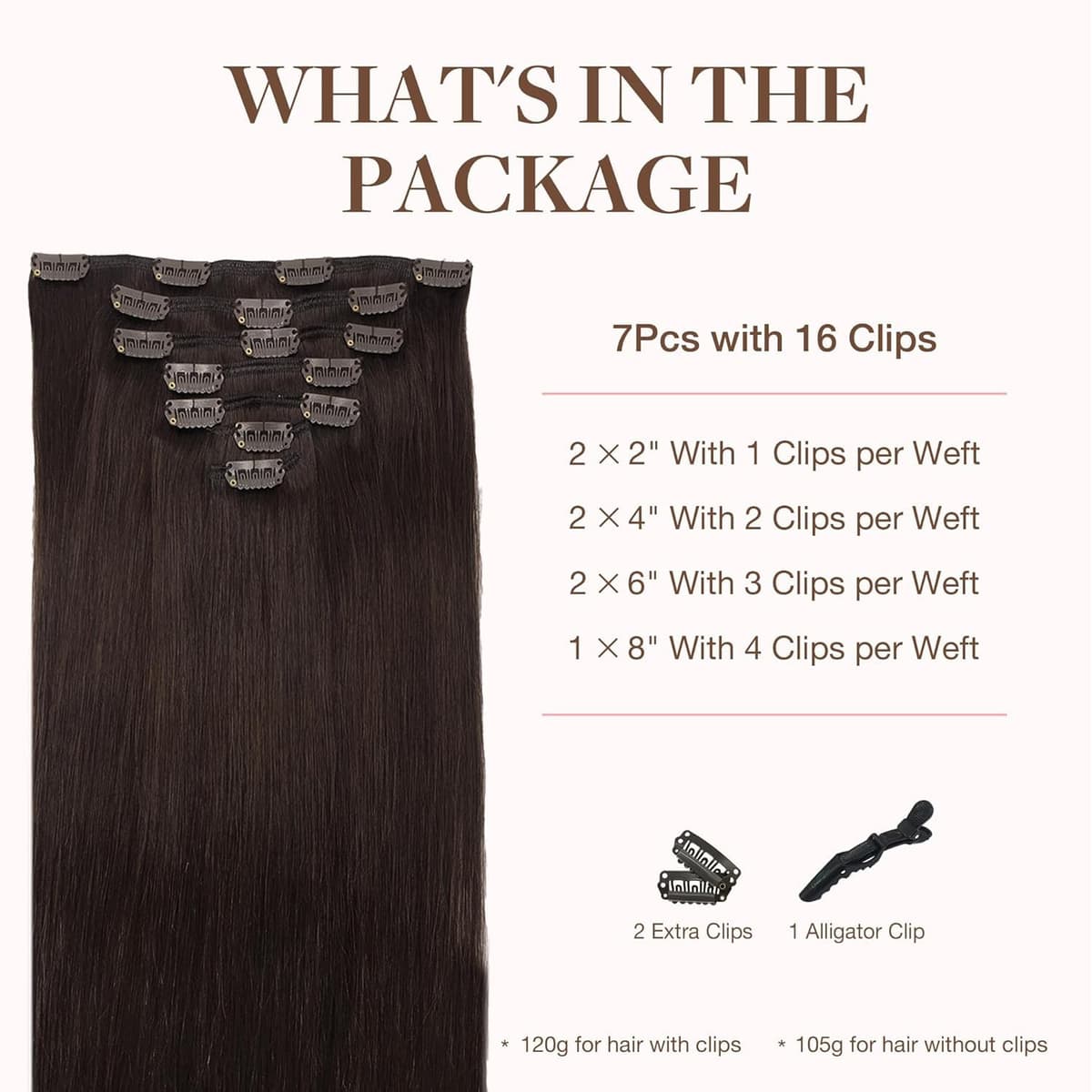 GOO GOO Clip in Hair Extensions Human Hair, 18inch 150g 9Pcs, #2 Dark Brown, Hair extensions for women, Human Hair Extensions Clip in — view 154