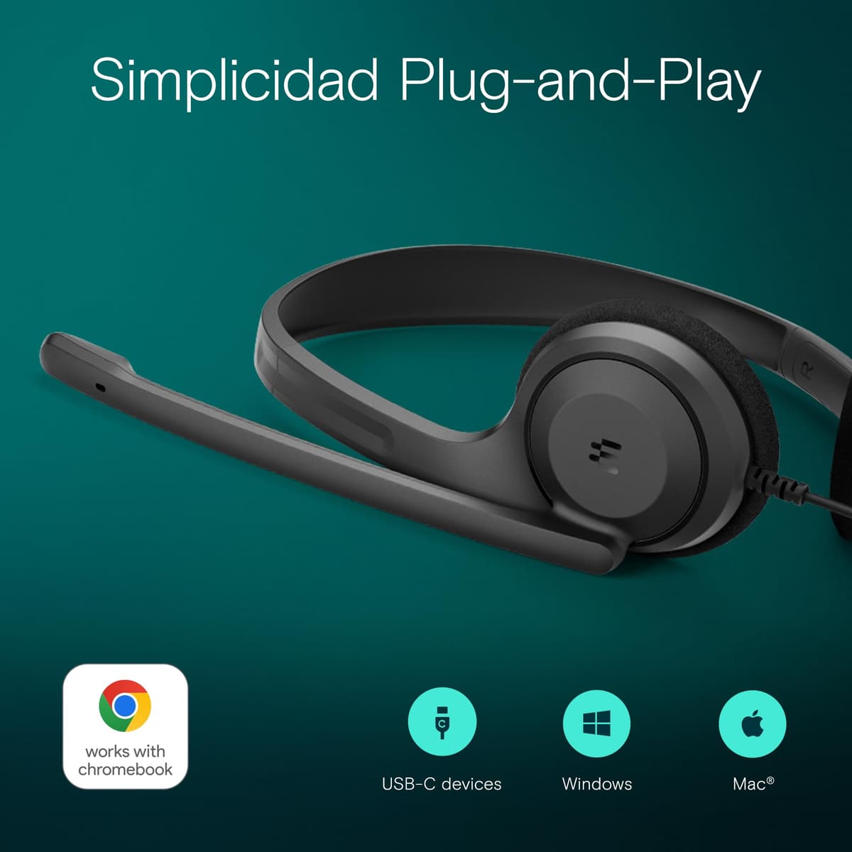 EPOS C1 USB-C Wired Headphones - Hi-Fi Audio, Noise Reduction Microphone, Ergonomic Design for Long Use, On-Ear Headphones, Ideal for Office and Remote Work, Chromebook Certified — view 4