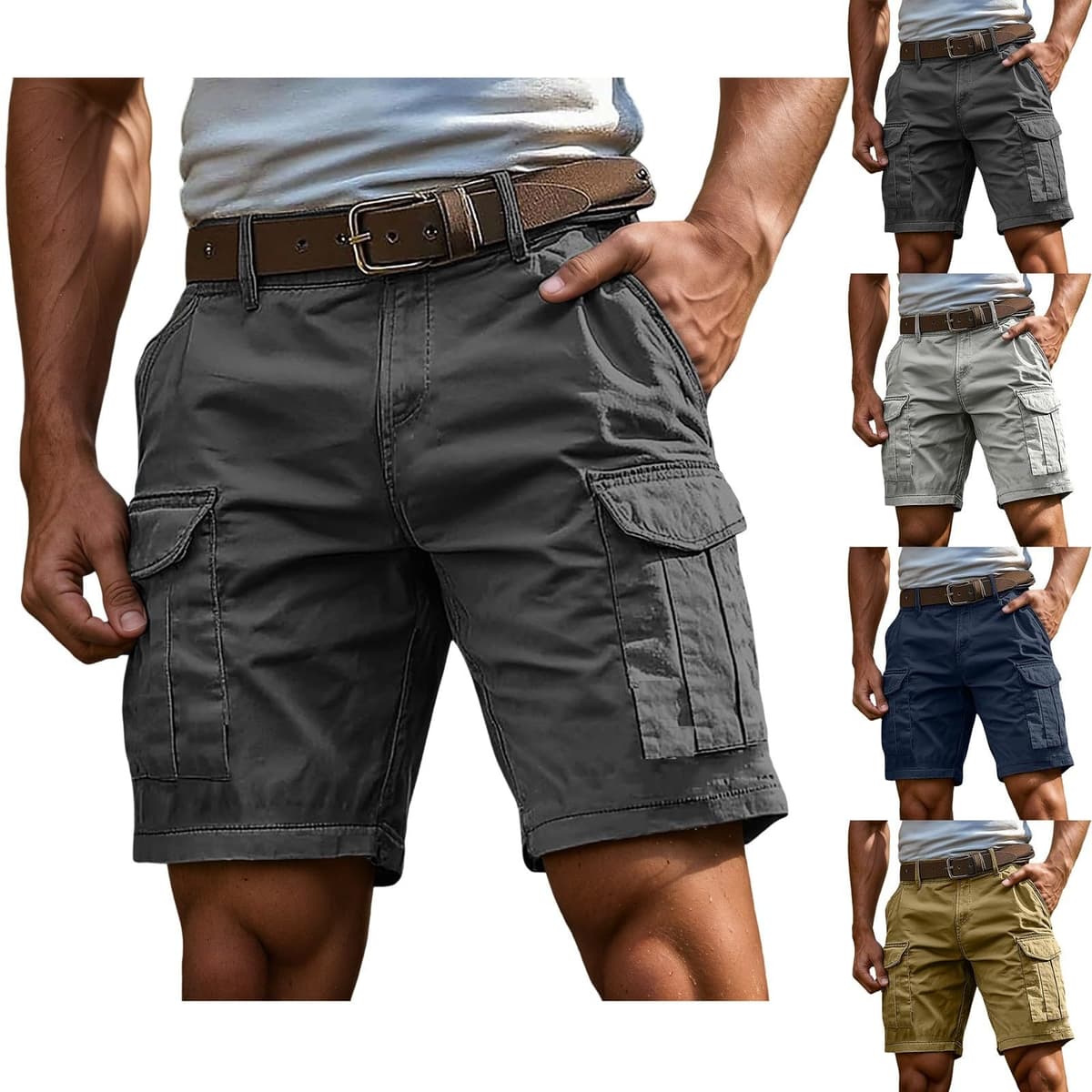 Pantalones Cortos Hombre Cargo Bermudas de Trabajo Deportivos Hombre Verano Cargo Cortos Casual Bermudas Shorts Running Deporte con Múltiples Bolsillos