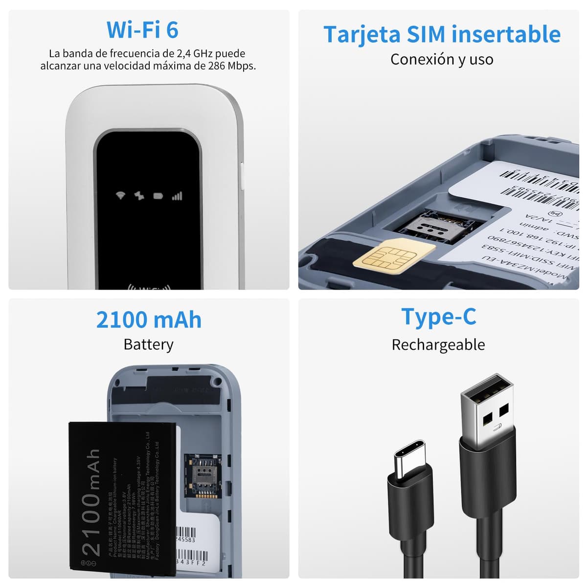 WiFi portatil,Router 4G,Router portátil WiFi de Alta Velocidad Hotspot Mini Router móvil,WiFi portatil Tarjeta sim-Batería de 2100 mAh-Conecta hasta 10 Dispositivos — view 2