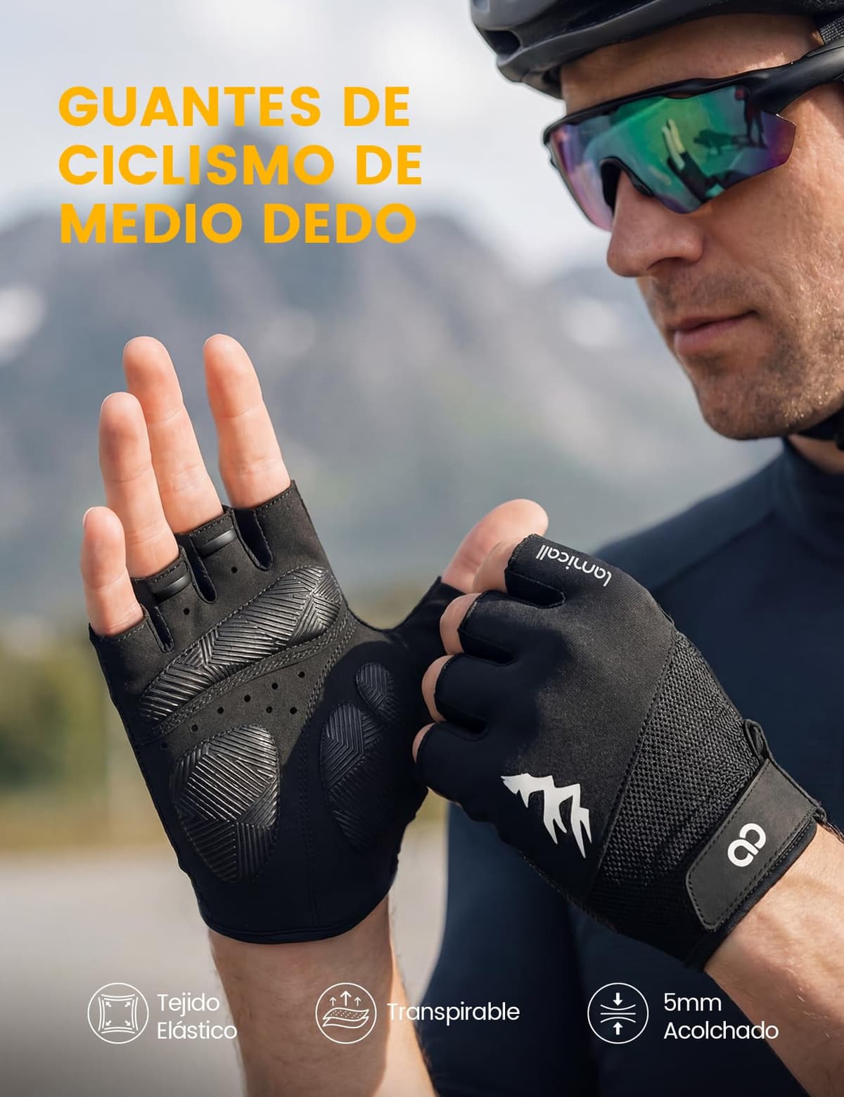 Lamicall Guantes de Ciclismo de Medio Dedo para Hombre y Mujer, Guantes de Gimnasio - [Amortiguador & Transpirable] Secado Rápido, Guantes MTB, Guantes de Verano para Bicicleta Montaña, Moto, Gimnasio — view 2