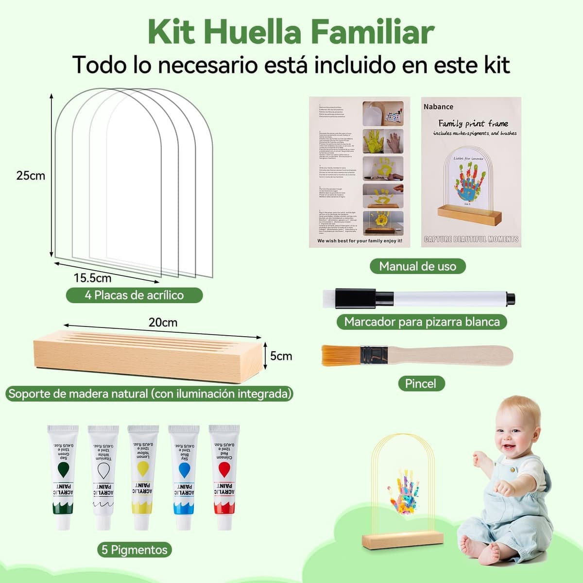 Nabance Kit de Marcos para Huellas Ovaladas con Luz LED(4 Huellas), Set Marco de Huellas Bebe Recien Nacido y Toda la Familia, Recuerdos Familiares DIY, Regalo de Bautizo Niño/Día de la Madre/Navidad — view 4