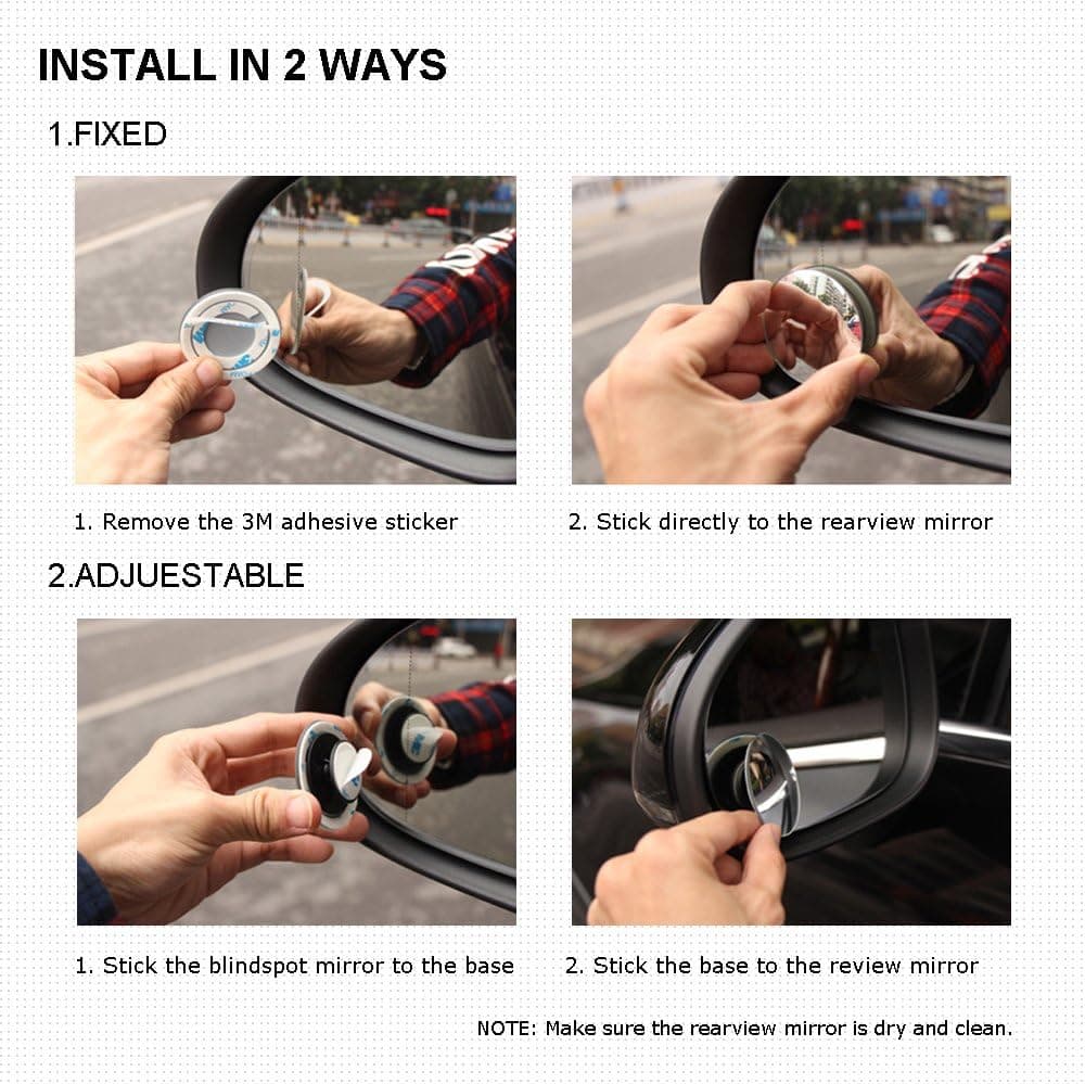 BEEWAY Blind Spot Mirrors, Round Frameless 360° Rotate Sway Adjustable HD Glass Convex Mirror Maximize RearView Universal for Car SUV Trucks Traffic Safety - Pack 2 — view 3