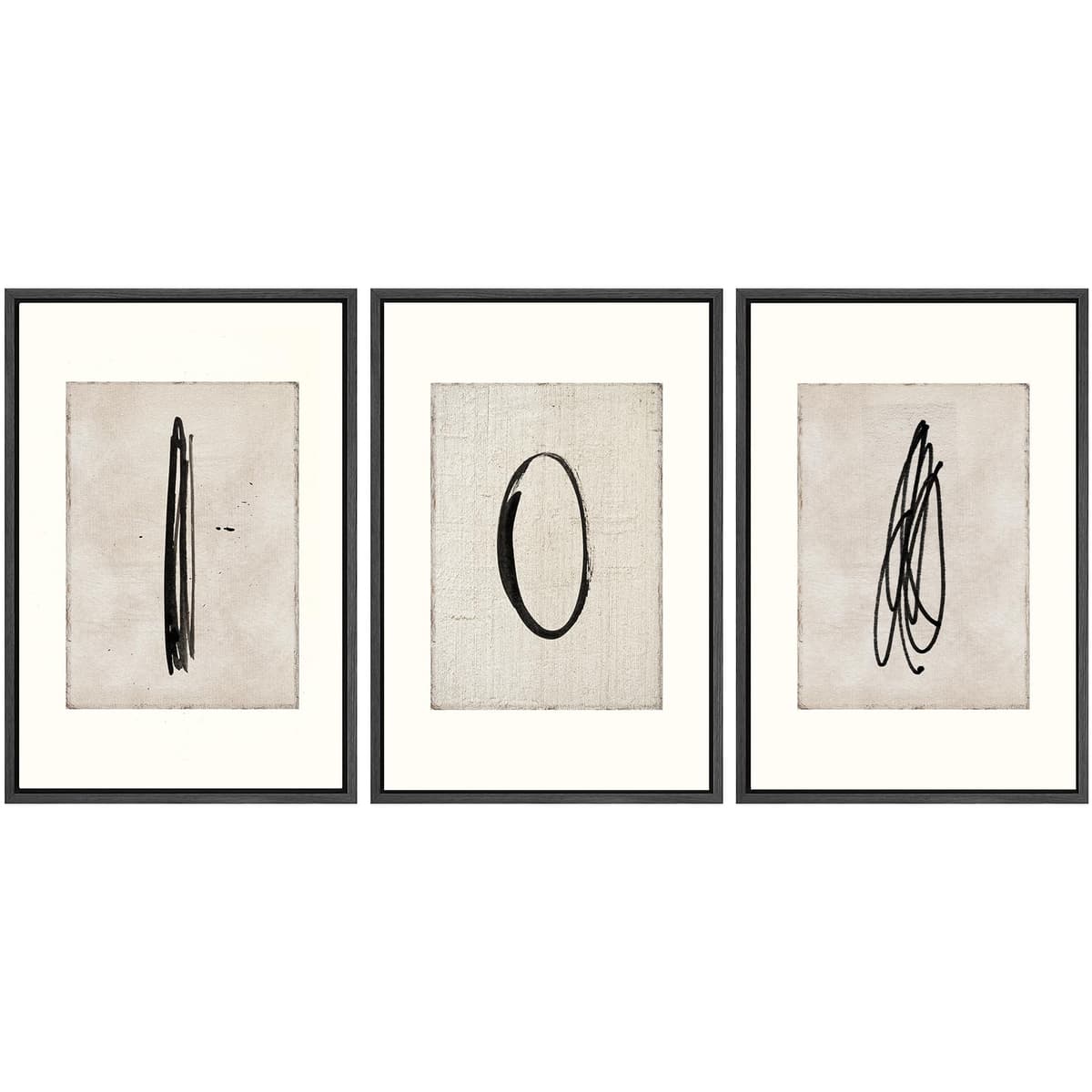 SIGNWIN Framed Canvas Print Wall Art Set Blue White Grunge Geometric Pattern Abstract Shapes Cozy Neutral Decorative Contemporary Minimal for Living Room, Bedroom, Office - 24"x36"x3 Natural — view 55