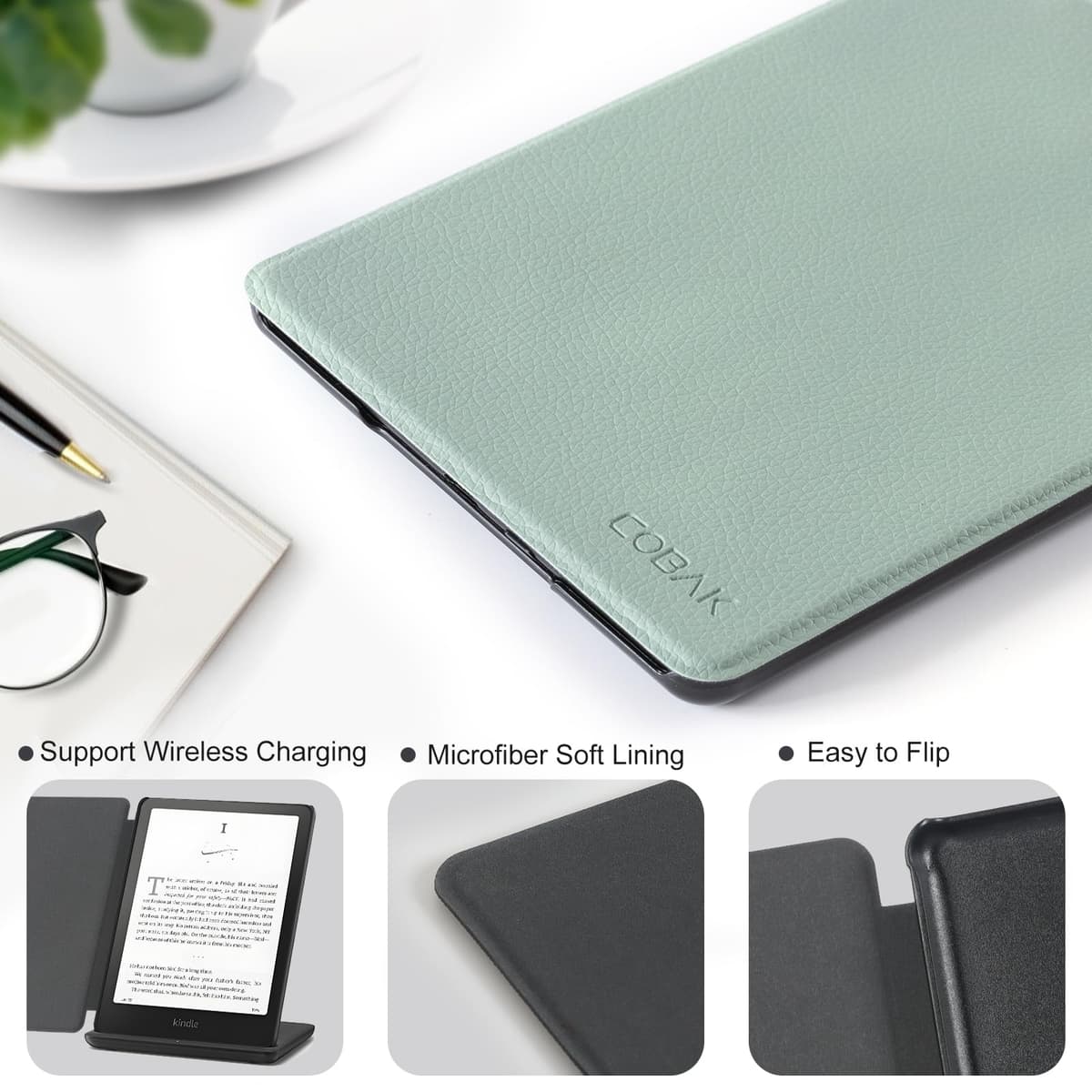 CoBak Funda para 7" Kindle Paperwhite 12th Generation 2024 y Kindle Colorsoft Signature Edition 2024 7 Pulgadas - Funda Protectora Ligera con Auto Sueño/Estela, Salvia Verde — view 4