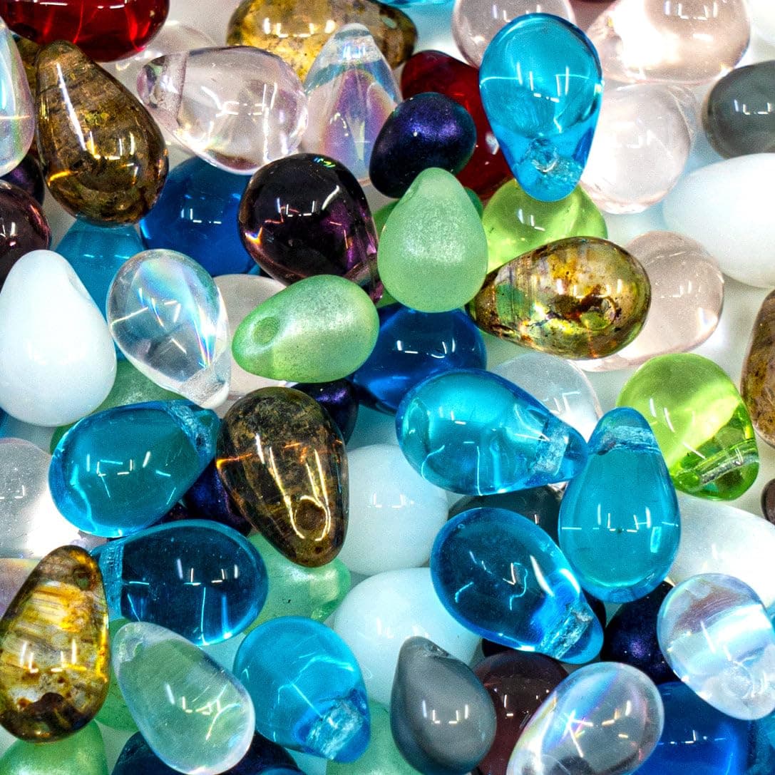 Czech 50-Piece Glass Beads, 6x9mm, Teardrop Siam Red — view 47