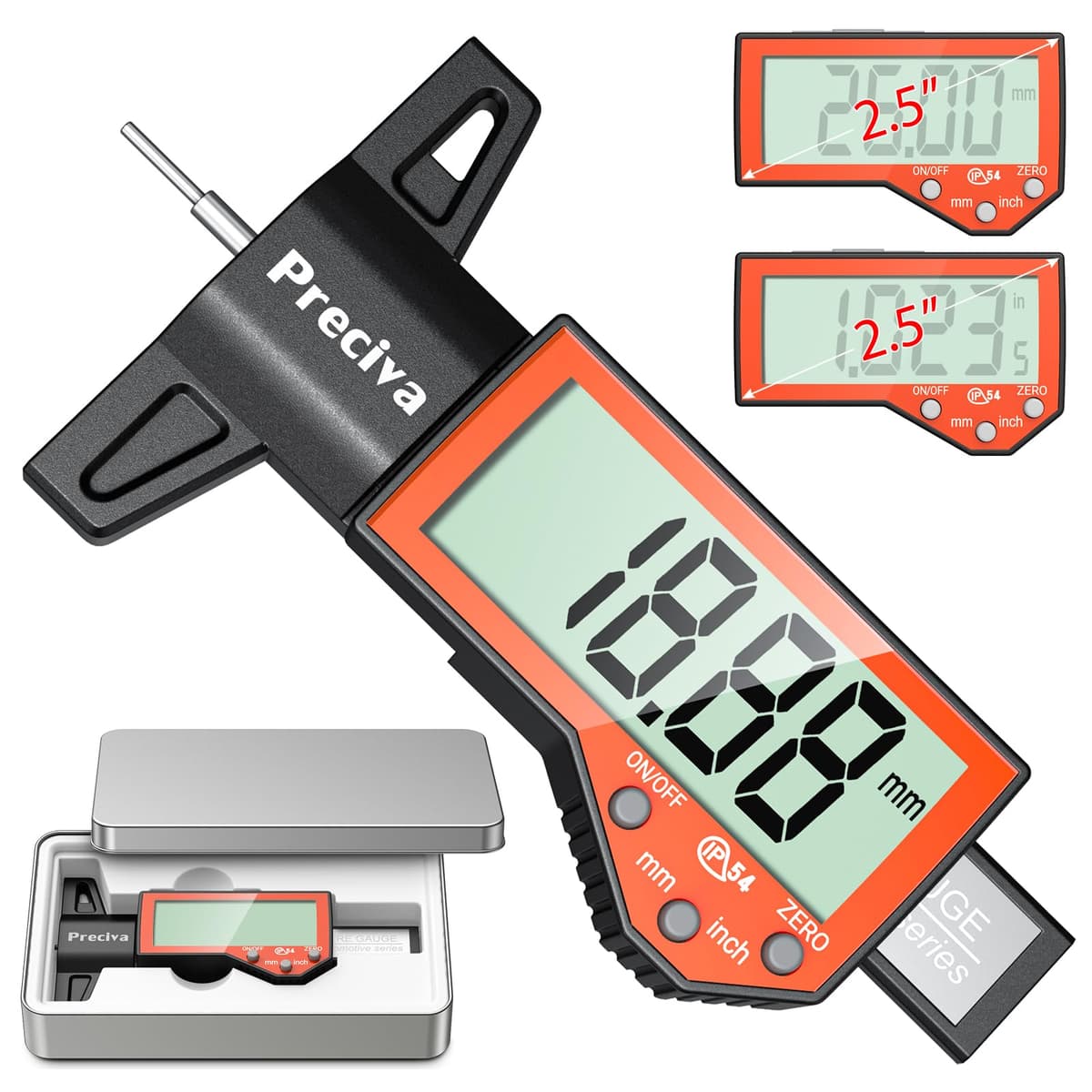 Tyre Tread Depth Gauge, Preciva Silver 0-25.4mm/Inch Digital Tire Checker UK, Tyres Depths Measuring Tool with Large LCD Screen for Cars, Trucks, Vans — view 13