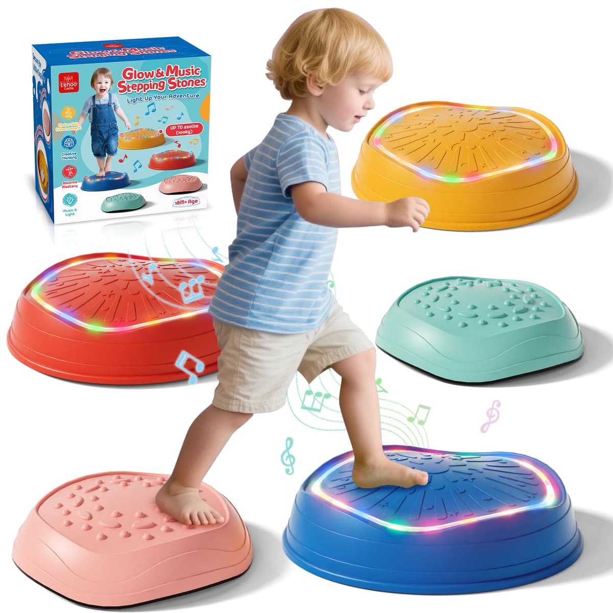 Lehoo Castle Piedras de Equilibrio para Niños,6 pcs Antideslizante Piedras de Paso para Niños, Juego de Equilibrio Exterior, Desarrollo Sensorial y Coordinación, Curso de Obstáculos — view 10