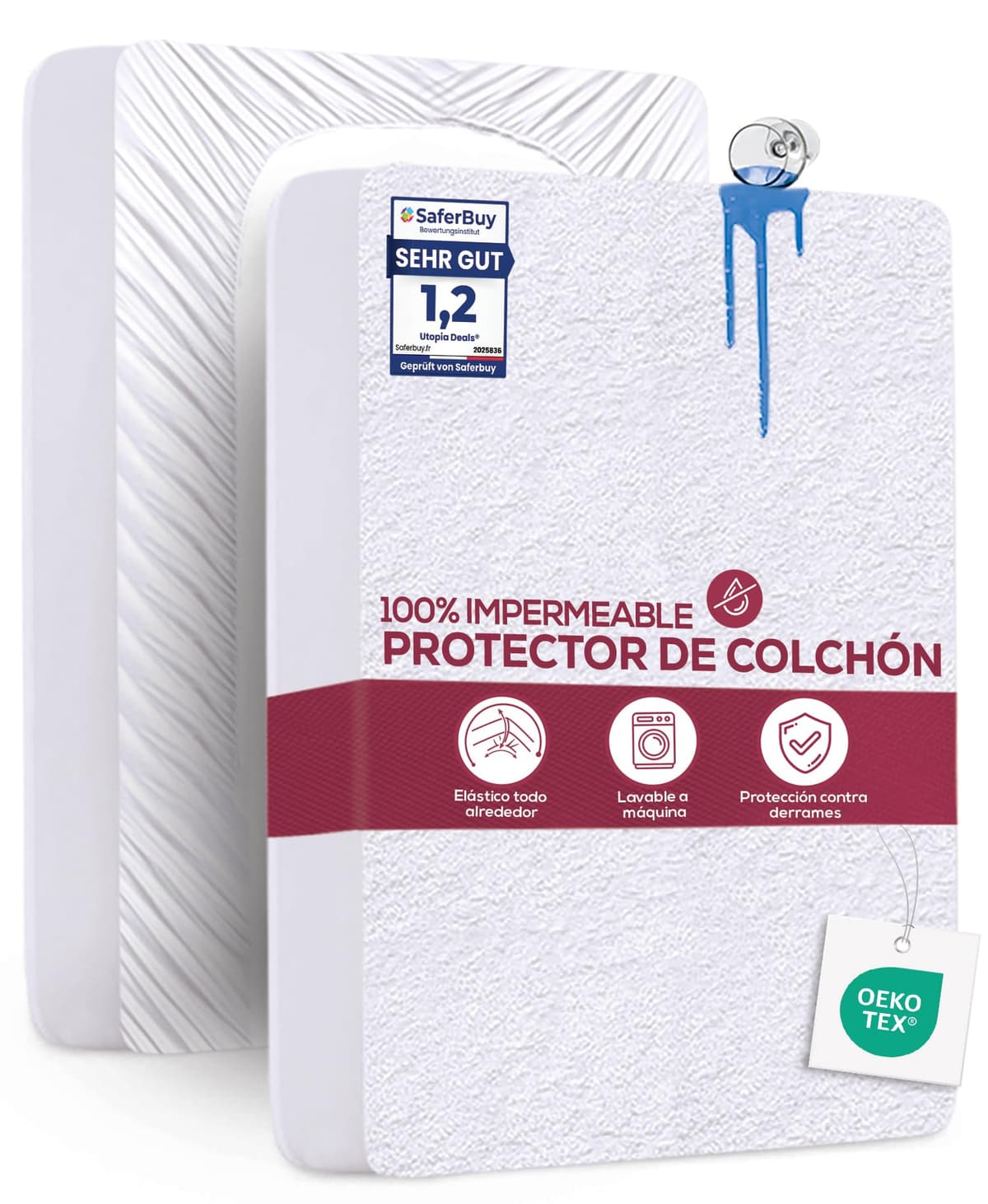 Utopia Bedding Protector Colchón 90 x 190 x 40 cm Impermeable, Certificación Oeko-Tex Funda Colchón, Cubre Colchón Transpirable, Elástico En Todo El Contorno