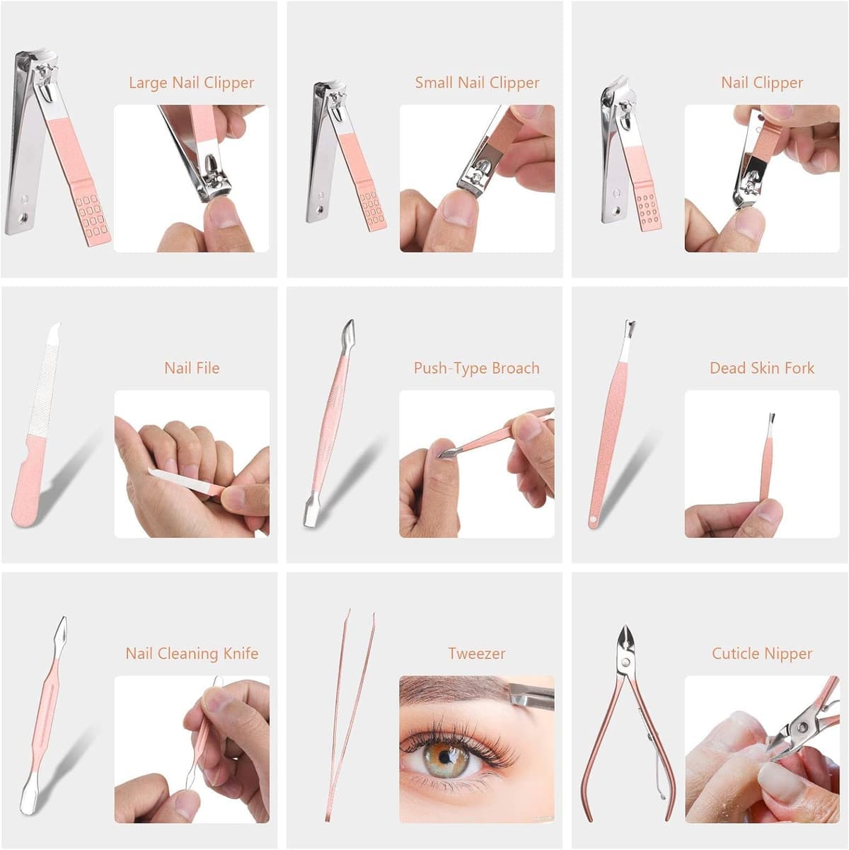 URAQT Manicura Pedicura Set, 18 Piezas Cortaúñas, Tijeras de Uñas con Herramientas Remover Cutícula, Acero Inoxidable, para Viajes y hogar, con Caja de Cuero — view 5