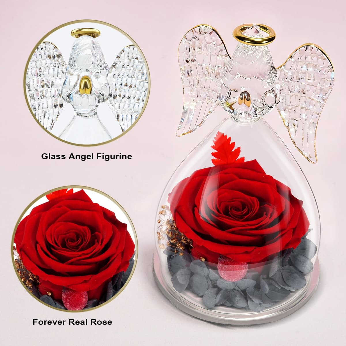 Yamonic Rosa Eterna Regalo Dia de la Madre, Regalo Originale para Mujer,Rosa Preservada con Figura Ángel Regalos para Mamá,Regalos Cumpleaños Mujer Abuela, Flore Eterna Dia de la Madre — view 4