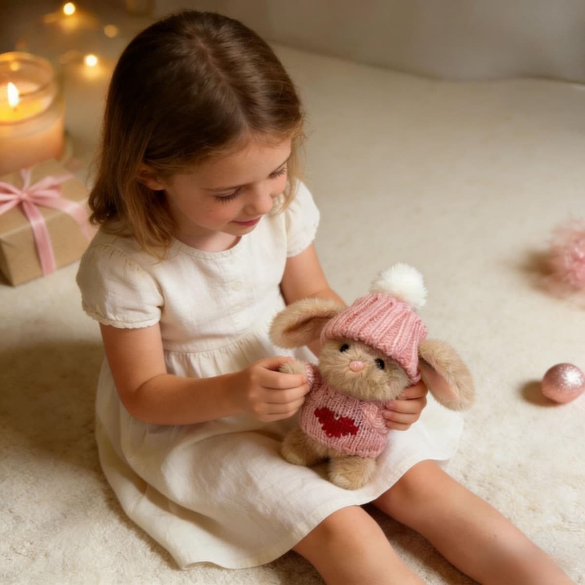 Handmade Mini Plush Bunny with Greeting Card, Soft Stuffed Rabbit, Gift Box for Birthday, Valentine's Day, for Kids and Adults (Blush Pink) — view 4