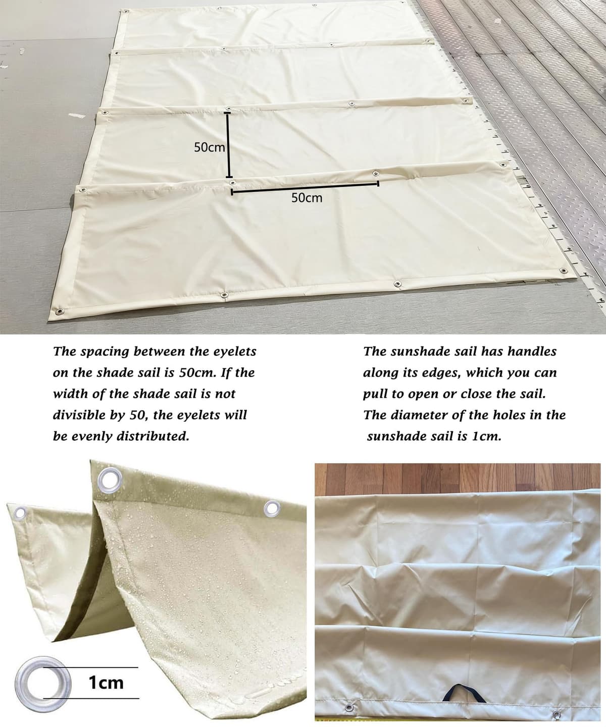 Retractable Wave Sun Shade Sail Rectangle Waterproof Sun Shade for Outdoor Garden UV Block Sunshade Cloth Canopy with Rope for Yard Deck Lawn Garden Patio Carport 0.9x3.5M Cream — view 4