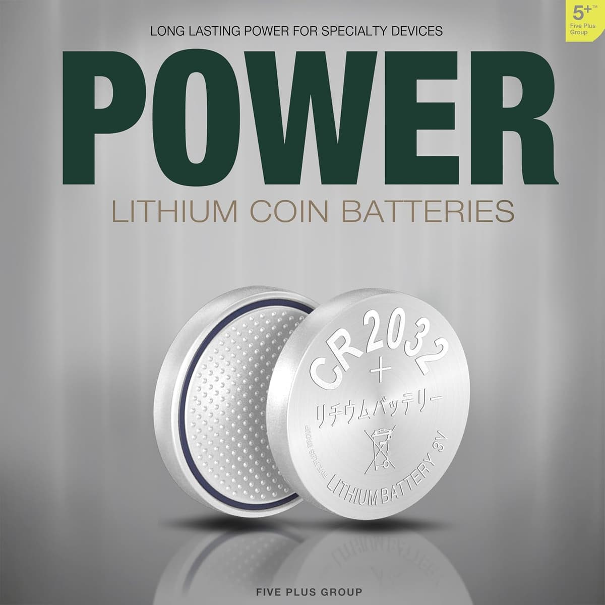 5Plus Group 5 Pcs 2032 CR2032 DL2032 ECR2032 3V Lithium Coin Cell Batteries – Ideal for Keyfobs, Scales, AirTags, Wearables, and Other Devices – Great for Home, Professional, and Commercial Use — view 8