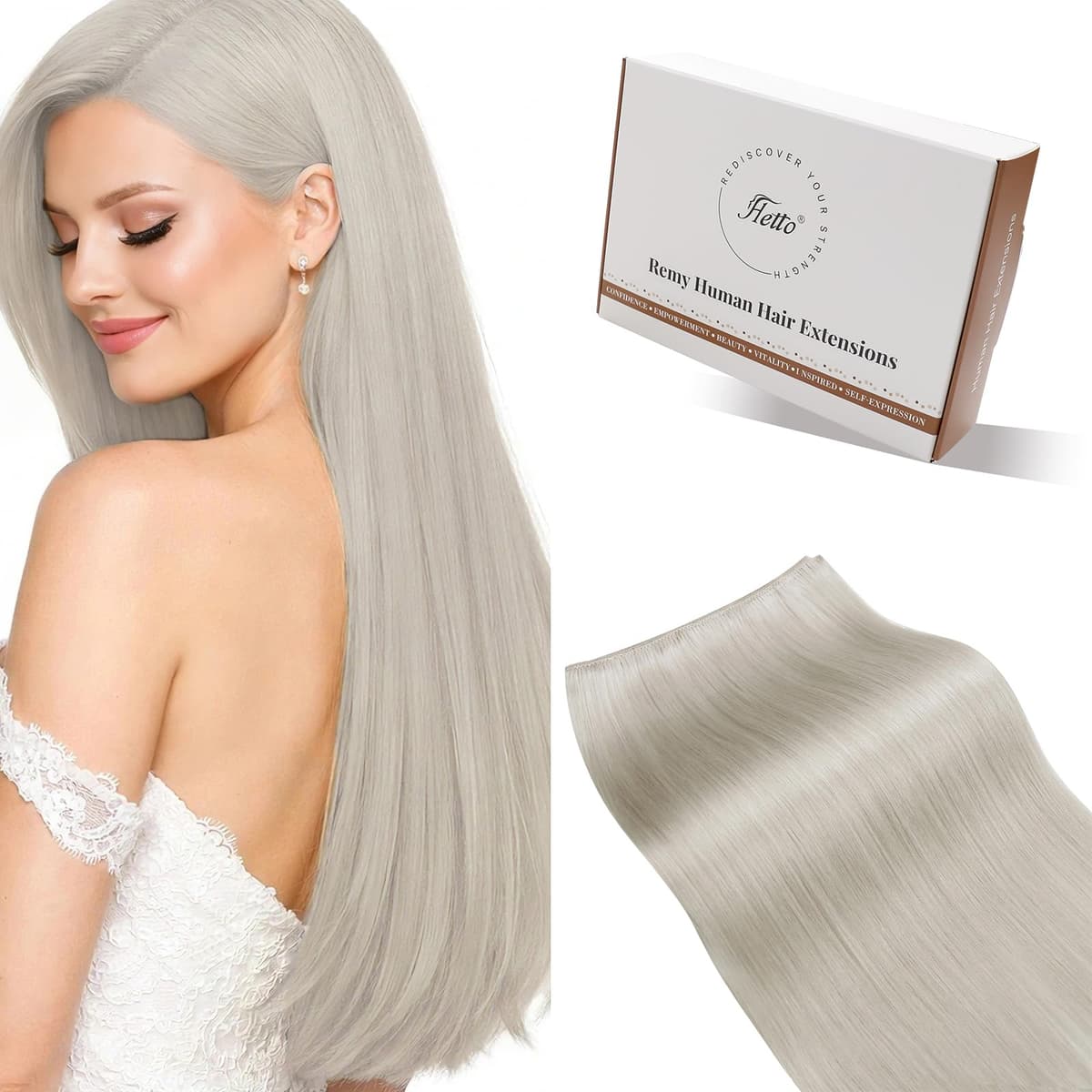 Hetto Weft Hair Extensions Real Human Hair Platinum Blonde 18 Inch 100g - Human Hair Weft Extensions for Professional Hair Thickening, Salon Sew in Hair Extensions for Party Use #60