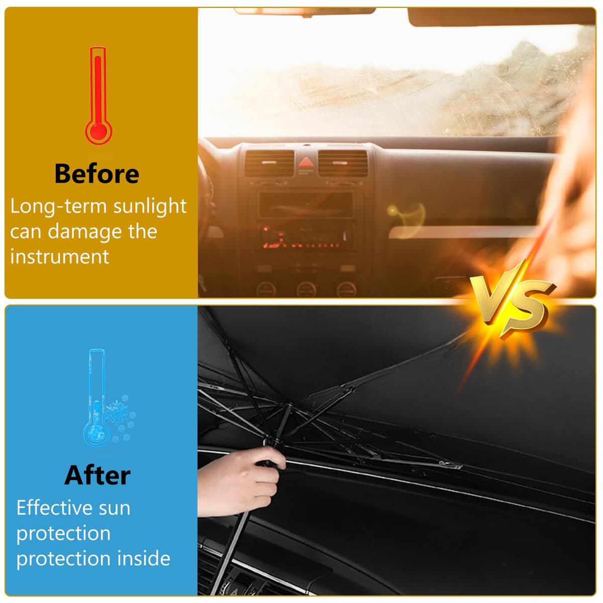 Car Windshield Sun Shade Umbrella, Foldable Windscreen Sunshade 360° Rotatable & Bendable, UV Protection Front Window Sunshade for Cars SUV Truck (140 x 79 cm) — view 4