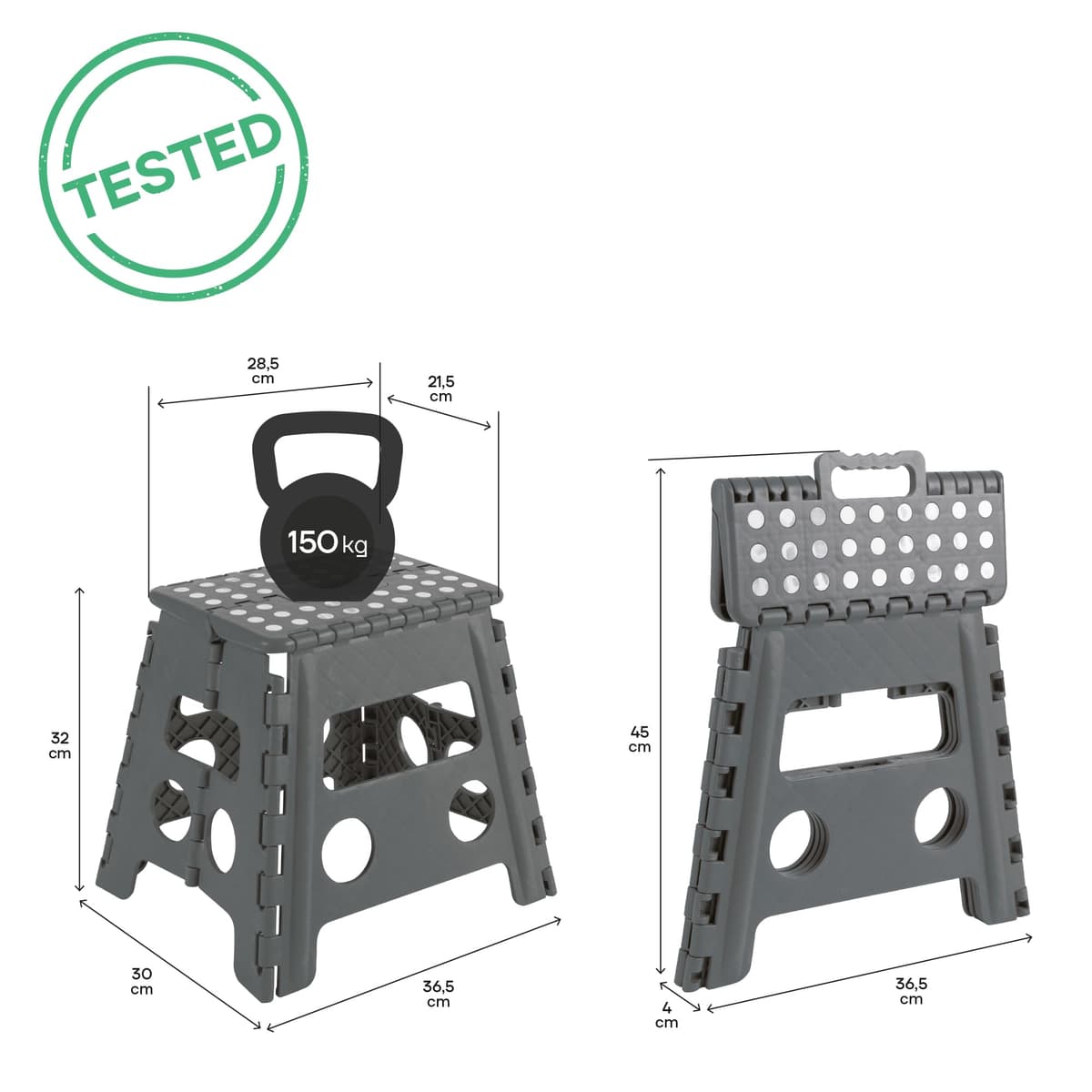 ARREGUI TB-022-G Taburete Plegable Cocina o Baño | Escalera Plegable Pequeña | Taburete Infantil | Banqueta Baño | Escalón Plegable para Adultos y Niños (hasta 150Kg) | 22 cm de Altura | Gris — view 25