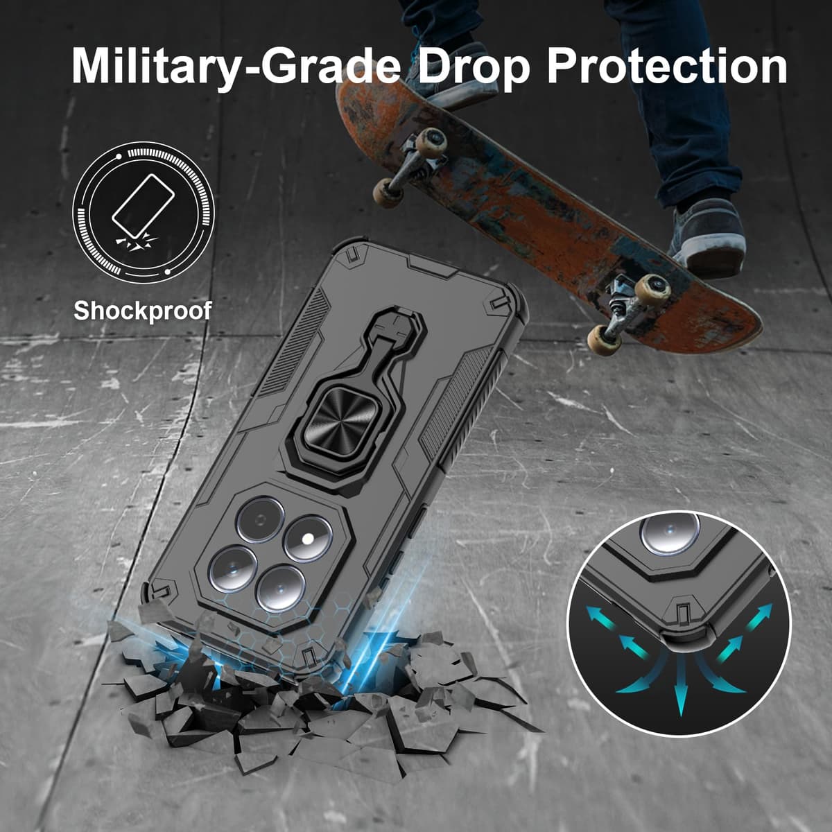 Funda para Xiaomi Redmi Note 15 Pro 5G, Carcasa Antigolpes con Soporte anular metálico, Case Protectora de Grado Militar, Azul — view 431
