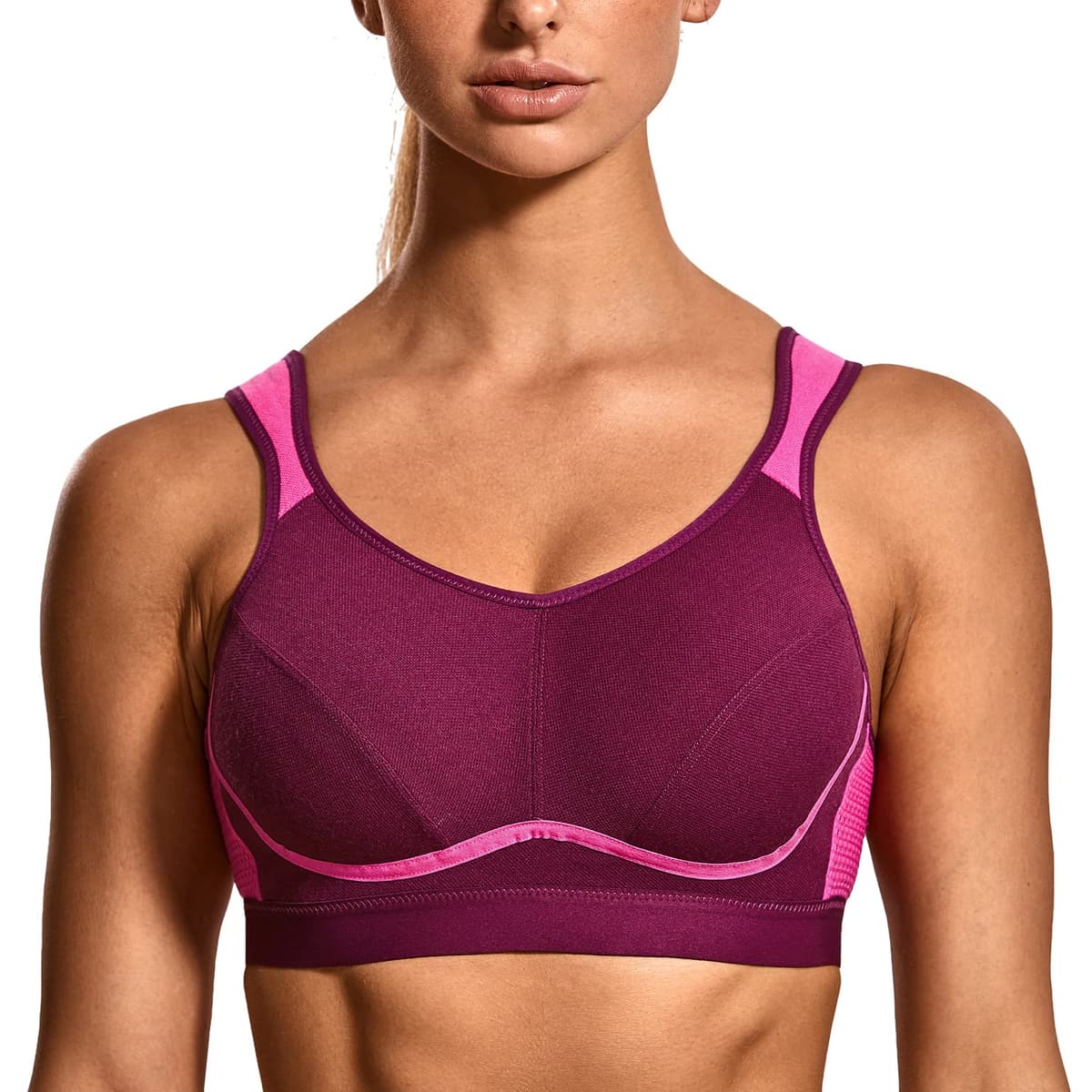 SYROKAN Women's Comfort Sports Bra High Impact for Large Breasts Wireless Stretch Support Bounce Control — view 8