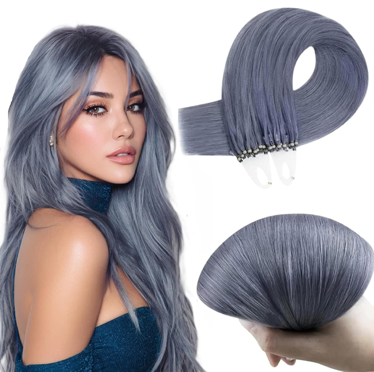 RUNATURE 18 Inch Nano Beads Hair Extensions Real Human Hair Ice Blonde Nano Hair Extensions Real Human Hair White Blonde Invisible Nano Rings Straight Remy Hair 50g 50s #800 — view 37