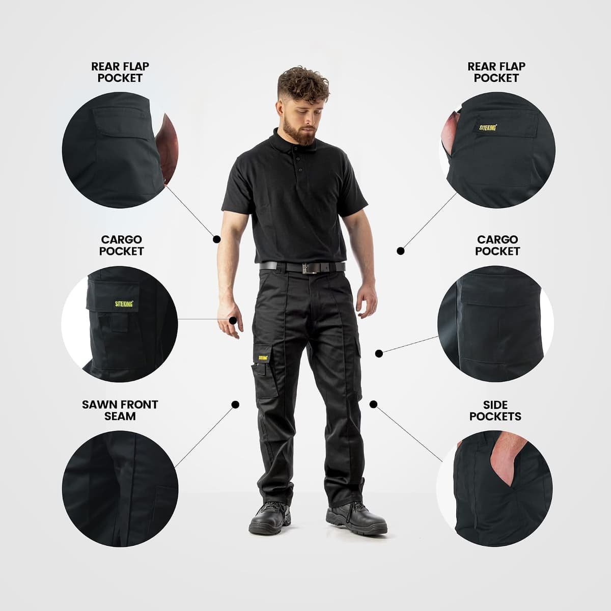 SITE KING Mens Cargo Combat Work Trousers Sizes 28 to 56 with Button & Zip Fly — view 5