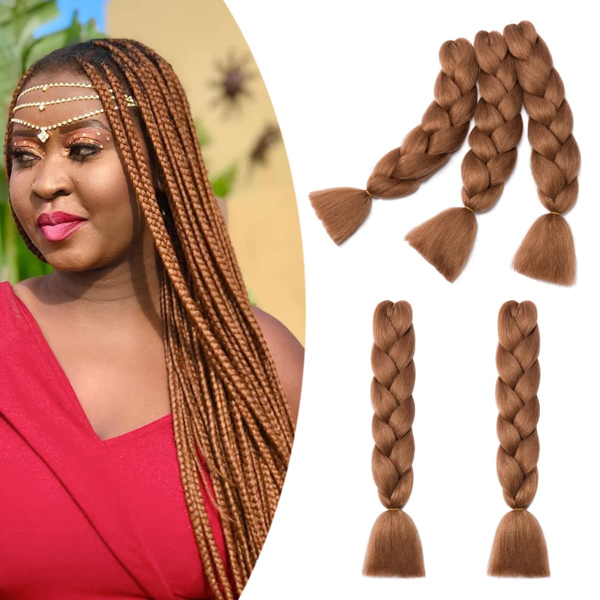 60cm Extensiones de Pelo Trenzas Africanas Castaño Oscuro Extensiones para Trenzas Africanas 1 pcs 100g Kanekalon Pelo para Trenzas Africanas Sintetico Extensiones de Trenzado Cabello Braiding — view 102