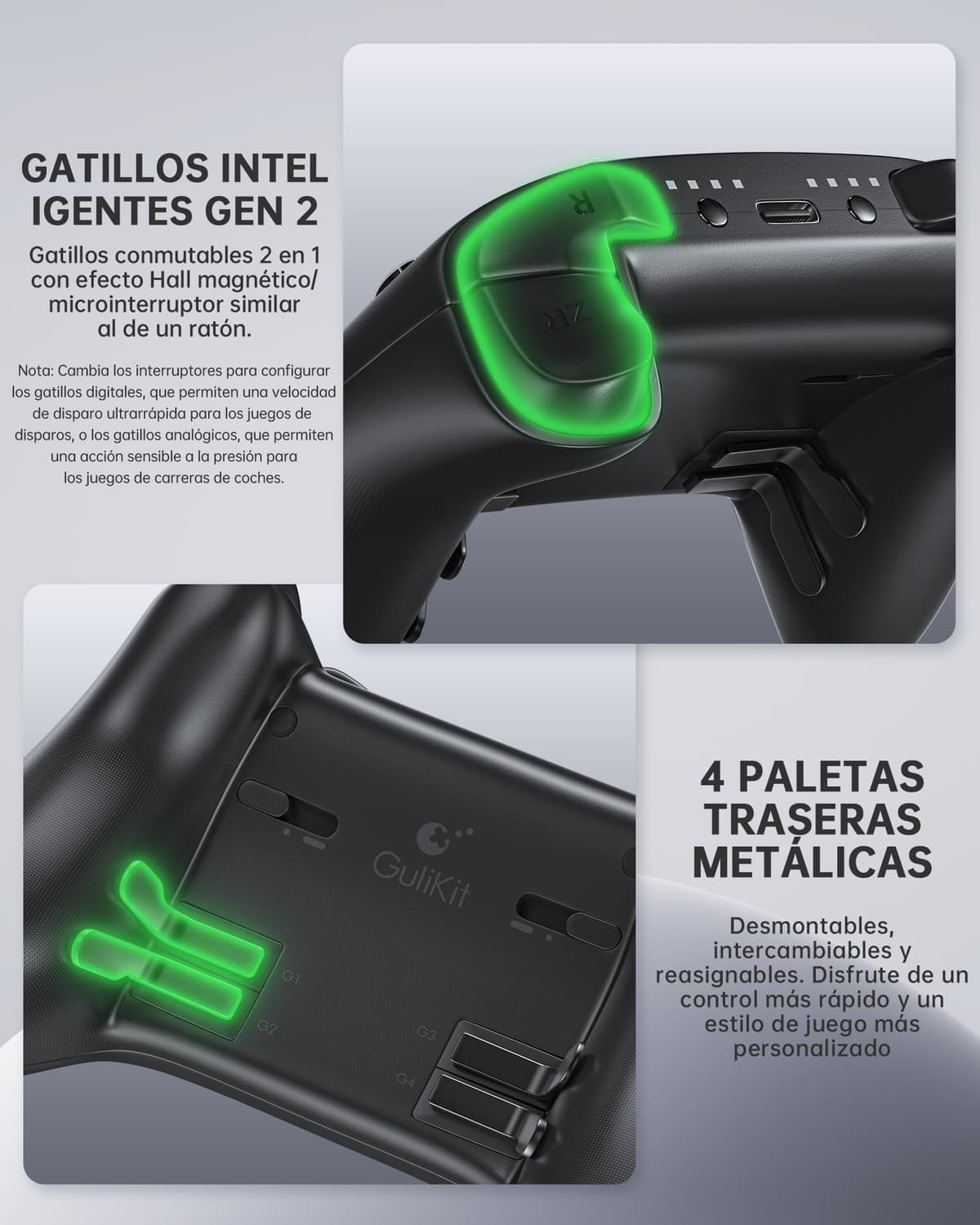 GuliKit TT PRO Mando Inalámbrico para PC, Android, iOS, Switch 1/2, Joystick TMR, con Batería de 950 mAh, Función de Activación y 4 Botones Metálicos Extraíbles en la Parte Trasera, Negro — view 4