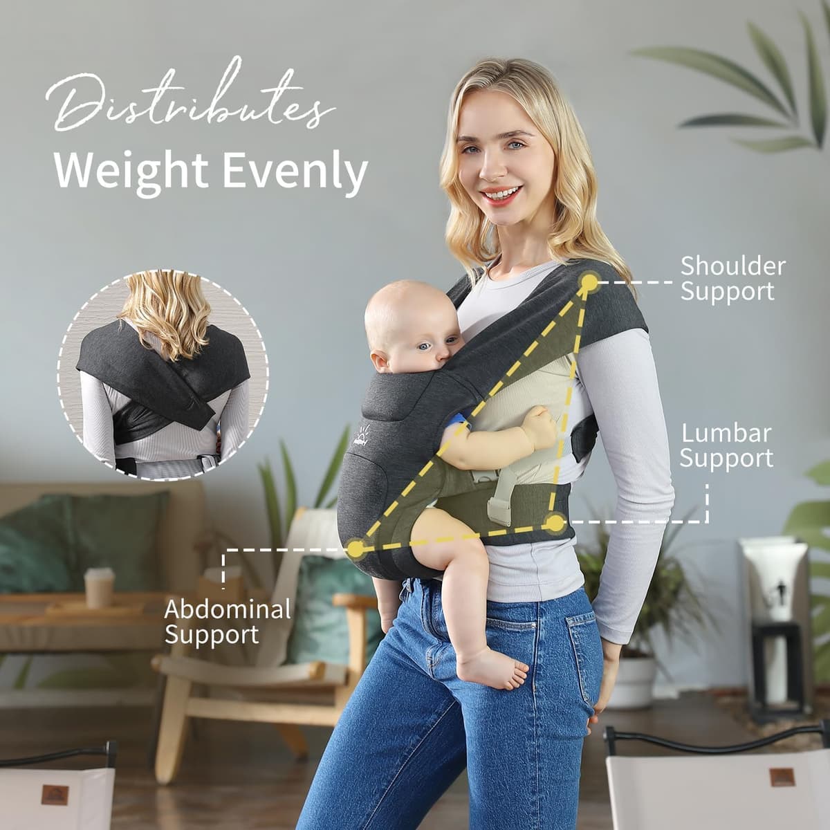 MOMTORY Baby Carrier from Newborns, Comfortable Hip Seat for Baby, 3-12 kg, Ergonomic Carrier for Newborn to Toddler with Velcro Fastening, Easily Adjustable Hip Carrier — view 8