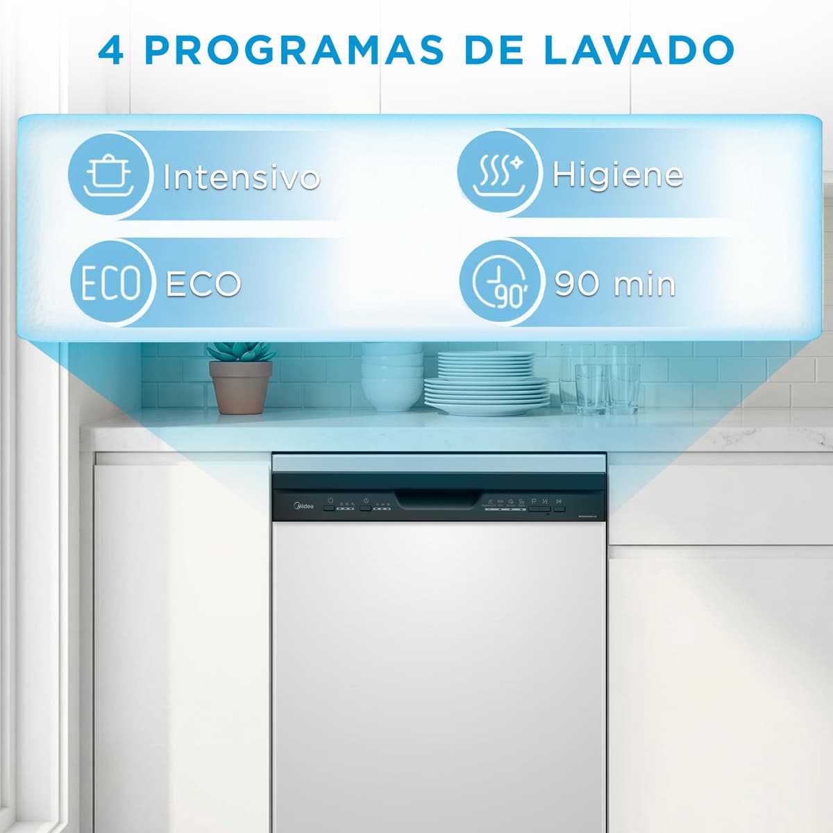 Midea Lavavajillas 60 cm+++ Blanco para 12 servicios - Lavaplatos Libre Instalación con 4 Programas de Lavado, Integrable - Filtro Antibacterias, 49 dB, y Función de Media Carga Nuevo Modelo — view 2