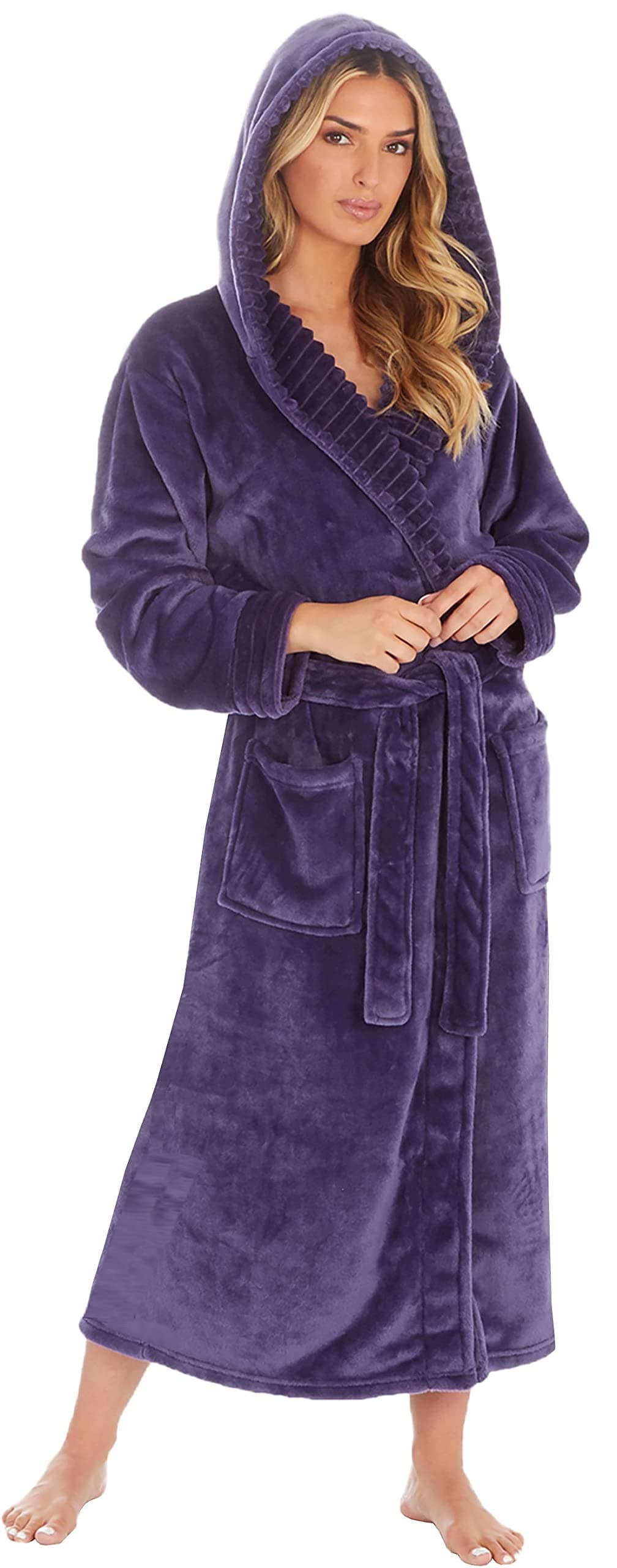 KATE MORGAN Ladies Dressing Gown Fluffy Super Soft Hooded Bathrobe for Women Plush Fleece Perfect Loungewear Long Robe | Gifts for Women — view 28