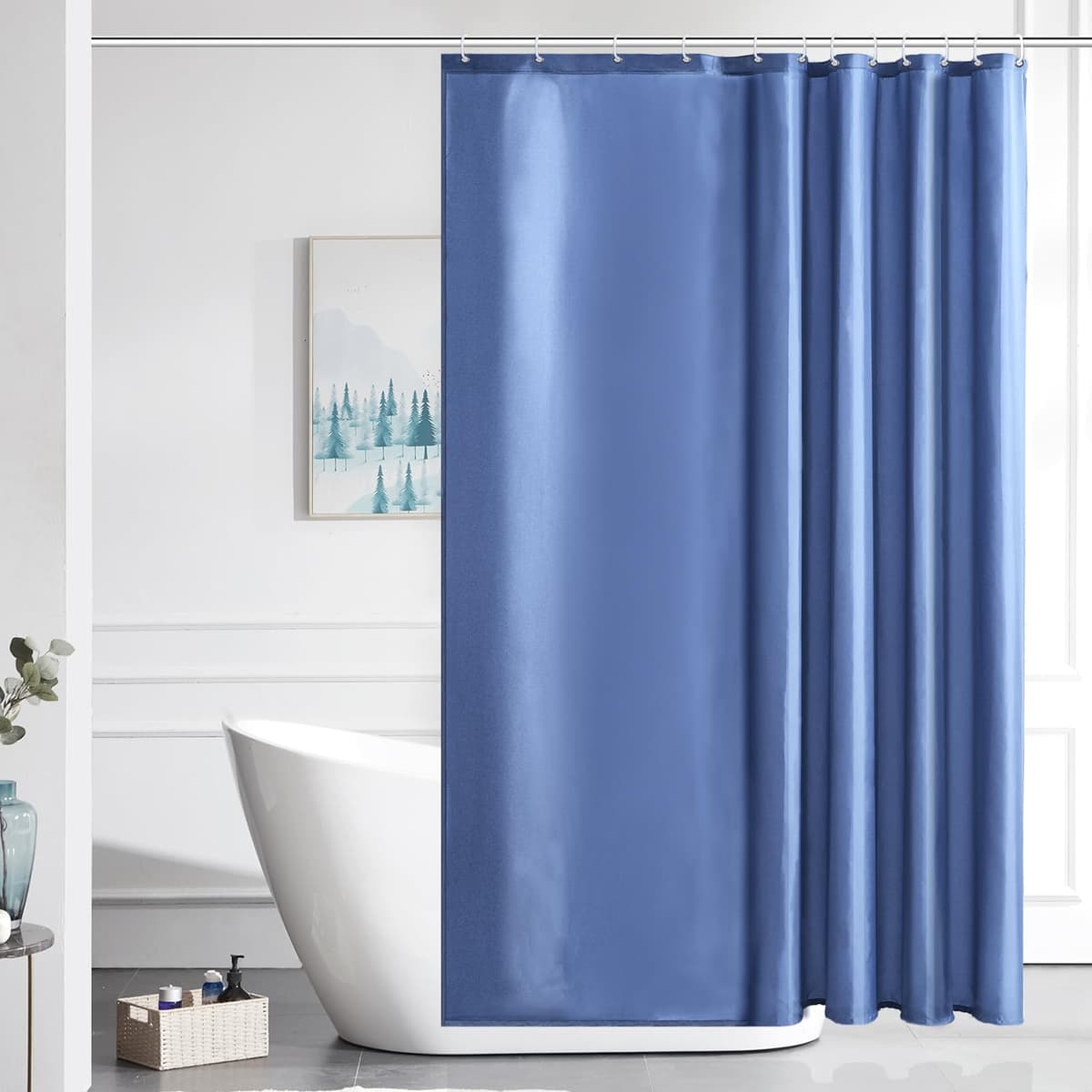 Furlinic Navy Shower Curtain Anti Mould Resistant Waterproof Bathroom Curtains Washable Polyester Fabric 90x180cm with Weight Tape for Bath Wet Room 35x72 Inch. — view 198