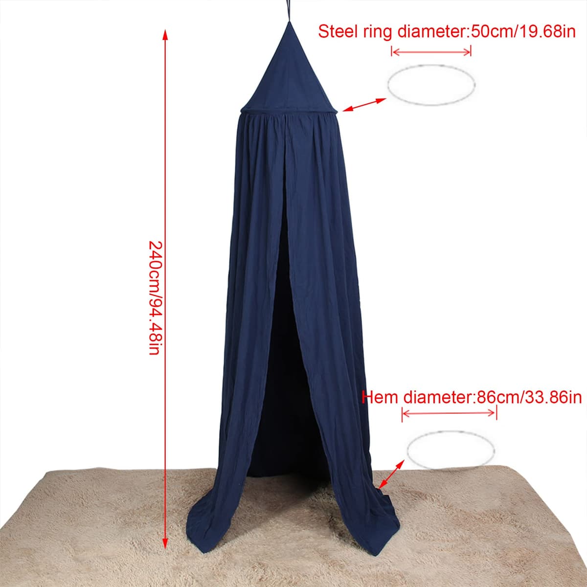 Tnfeeon Round Dome Bed Canopy Soft Cotton Princess Curtains for Reading Play Space Easy Install with Steel Ring Hooks 94.5 Inch Height 19.7 Inch Diameter Bed Hanging Tent in Nursery (Blue) — view 4