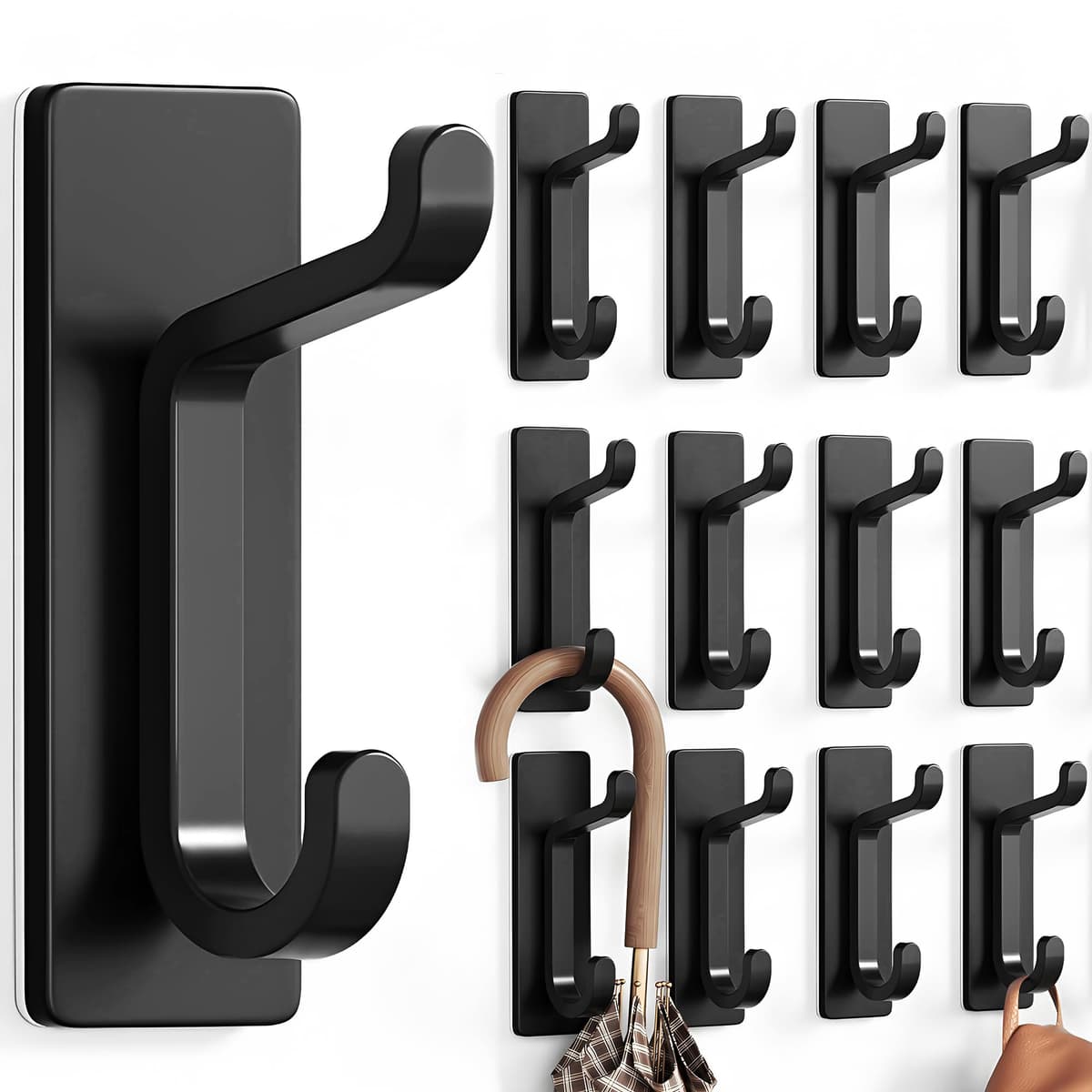 Self Adhesive Hooks, Extra Sticky and Strong, Hanging up to 6KG, Heavy Duty Stick on, No-Nail Hook for Back of Door, Black, 4 Pack — view 13