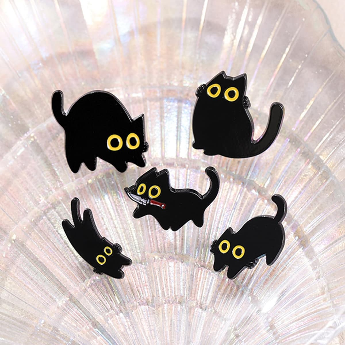 6 Lindas Insignias En Forma De Gatos Negros, Broches De Alfiler Sólidos, Decoración De Sombrero De Mochila, Colección De Animales De, Juego De Regalo Pequeño. — view 4