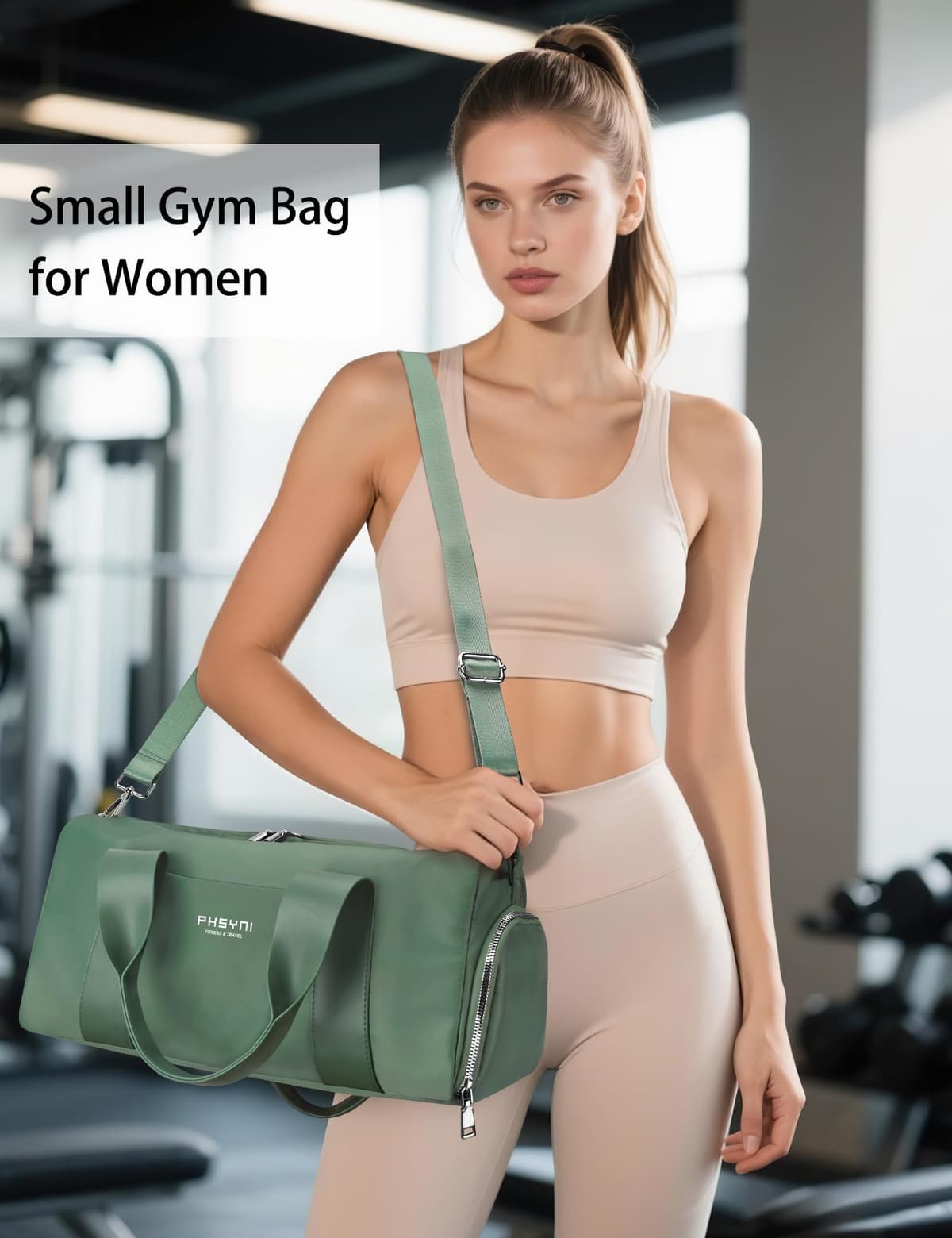 Pequeña Bolsa De Deporte para Mujeres, Niñas y Niños,Diseño para Fitness,Entrenamiento, Baile, Ballet, Natación con Zapatero Independiente y Bolsillo Impermeable(Verde,40x19x20 cm,15L) — view 5
