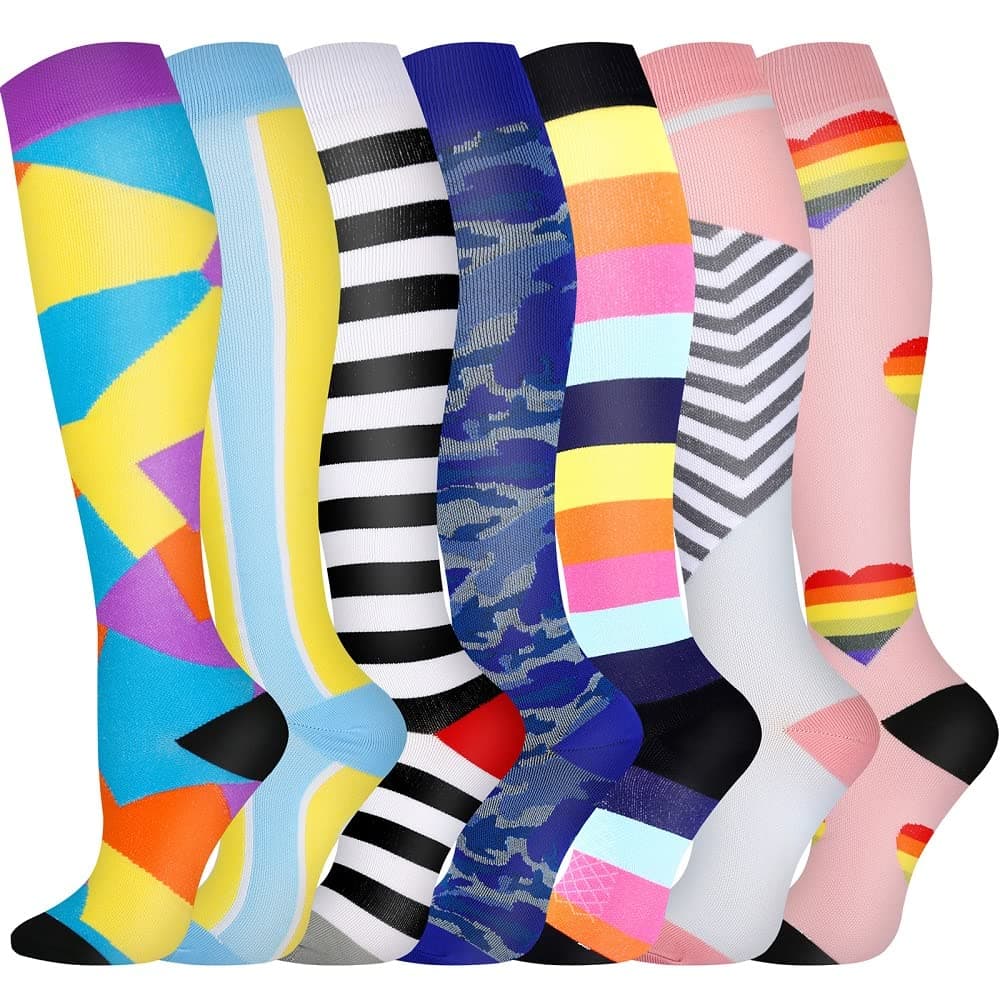 Pnosnesy Compression Socks, (2/4/6/7 Pairs) for Men & Women 15-20 mmHg is Best for Athletics, Running, Flight Travel, Support — view 9