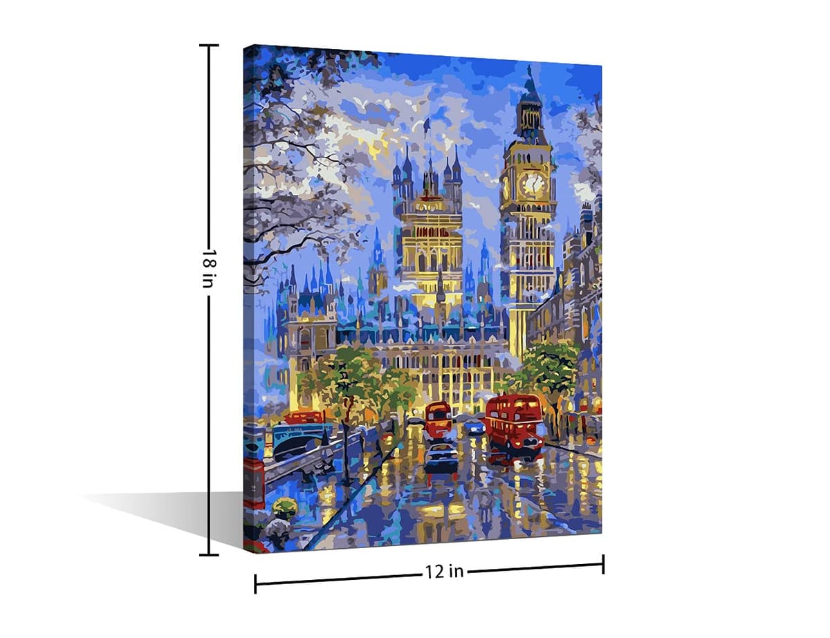 TISHIRON Canvas Wall Art Big Ben Painting London Cityscape Picture Prints England Night View Modern Artwork Wall Decor for Living Room Bedroom Stretched Framed Ready to Hang 18"x 12" — view 3