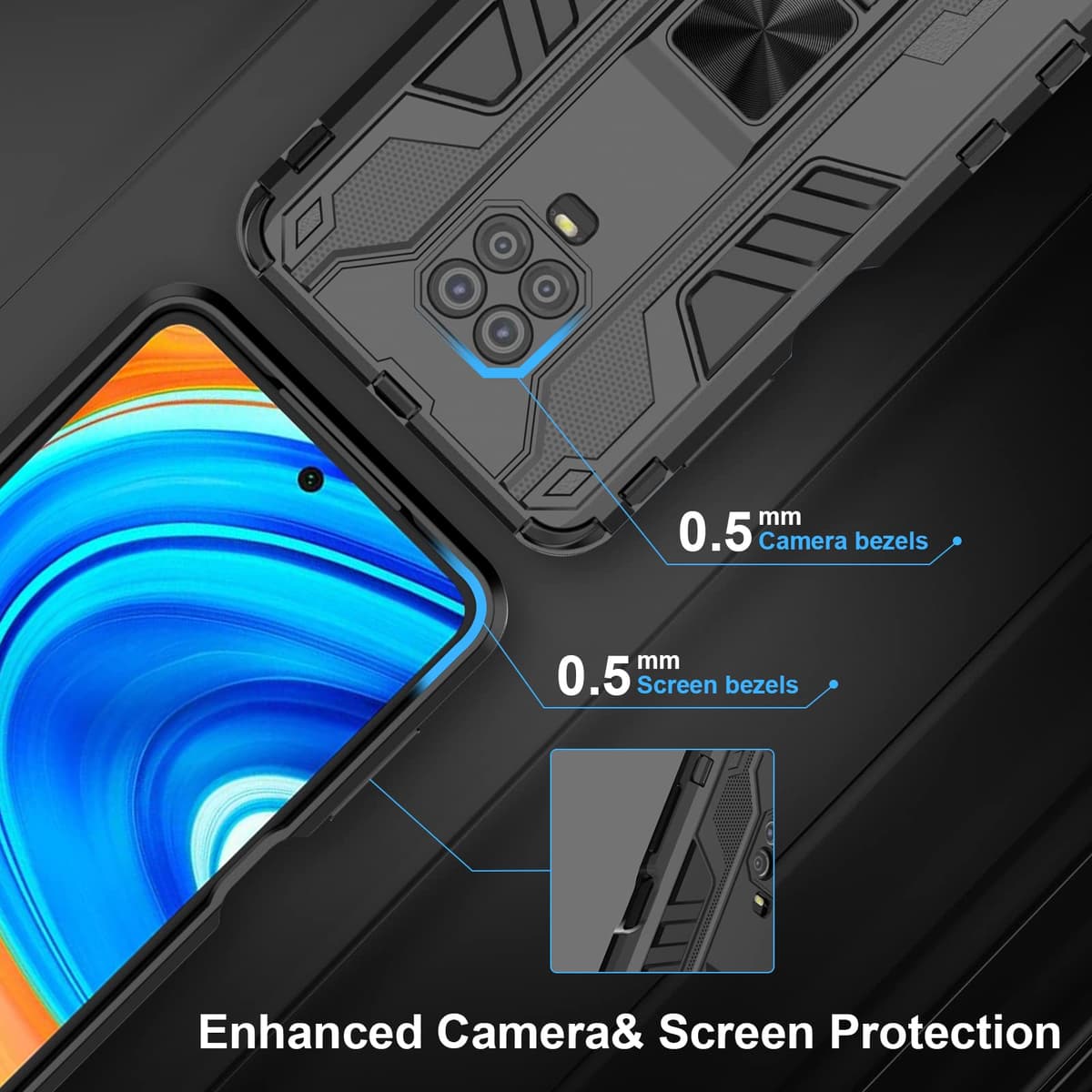 Funda para CMF Phone 2 Pro, Carcasa Antigolpes con Soporte anular metálico, Case Protectora de Grado Militar, Negro — view 1099