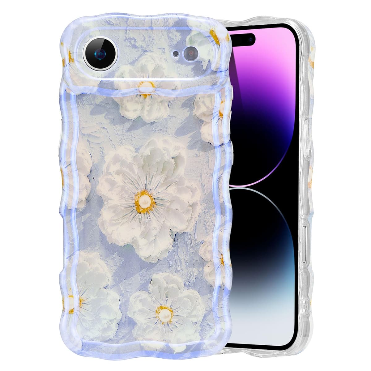 EYZUTAK Case for iPhone 16, Colorful Retro Oil Painting Printed Flower Laser Glossy Pattern Cute Curly Wave Edge Exquisite Phone Cover Stylish Durable TPU Protective Case for Girl Women-Green — view 97